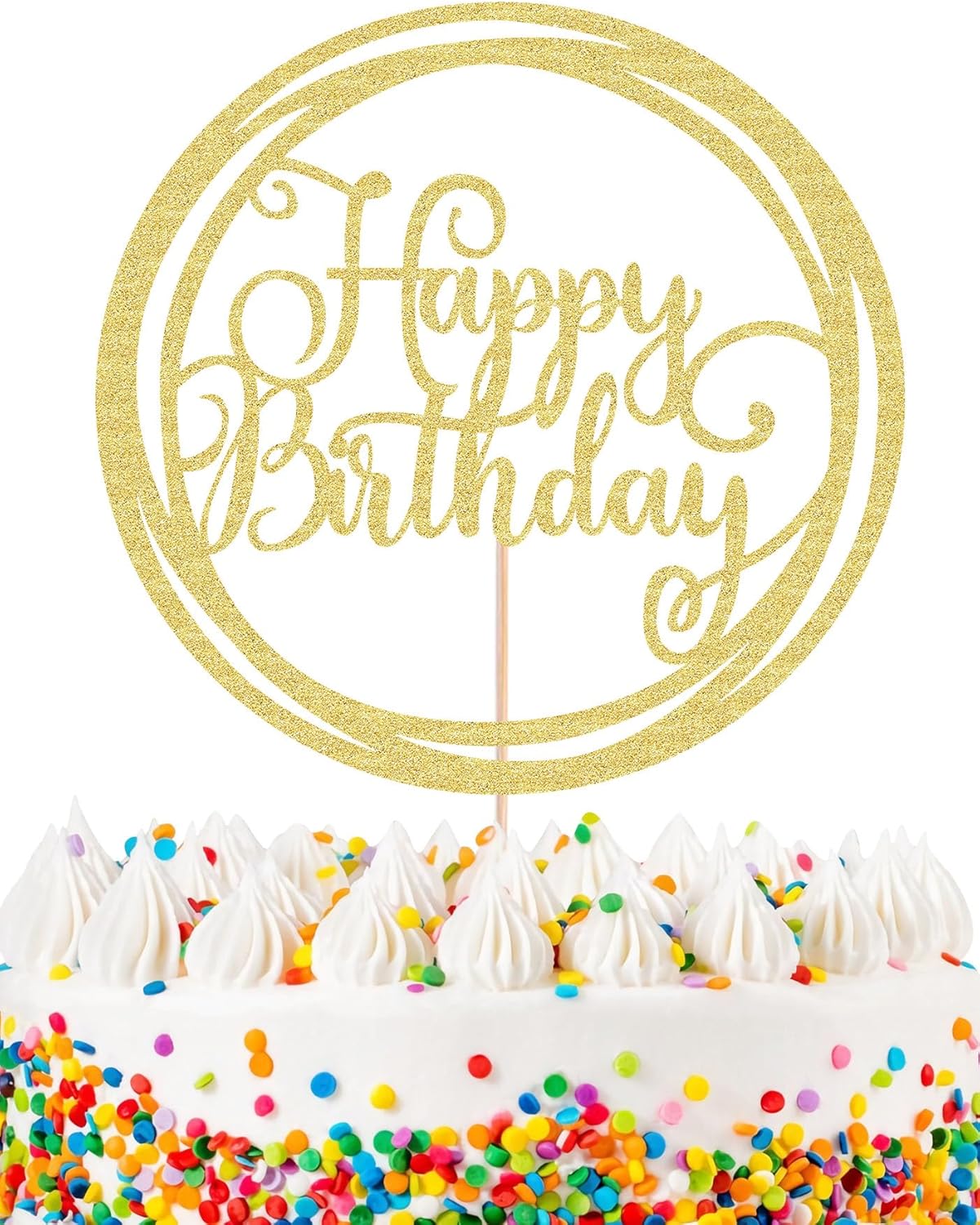 Happy Birthday Cake Topper - Golden Glitter Happy Birthday Cake Decoration Supplies for Children or Adults - Happy Birthday Cake Bunting Decor, Photo Booth Props