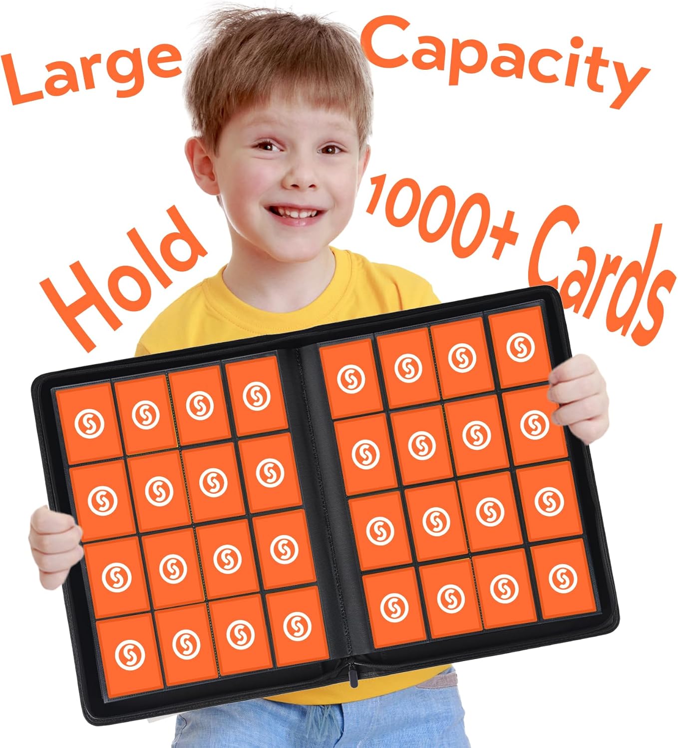 1000+ Pockets Trading Card Binder, Premium 16 Pocket Card Binder, Ringless Side Loading Collection Album Holder Folders for MTG, TCG, Game Cards & Sports Cards (Orange)