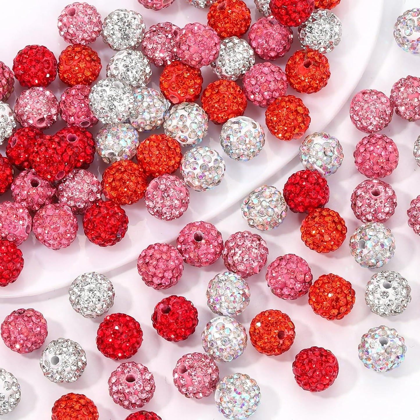 Novani 240pcs 10mm Pink Rhinestone Beads for Jewelry Making, Round Clay Beads with 1.8mm Aperture, Disco Ball Effect