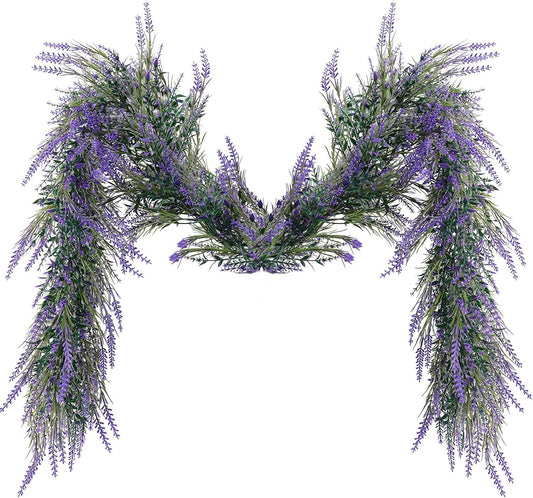 MAKHOT 6Ft Purple Lavender Artificial Garland Decor, Spring Summer All Year Lavender Deep Purple Garland, Green Wreath Vines Decorations for Table Home Wedding Mantle Arch Porch Party
