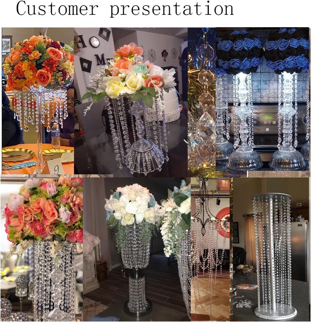 WAZHRMGHG 198 FT Acrylic Crystal Garland Strands Hanging Ornaments Chandelier Gem Bead Chain Octagon String for Christmas Tree Manzanita Wedding Centerpiece Party (198FT(60M))