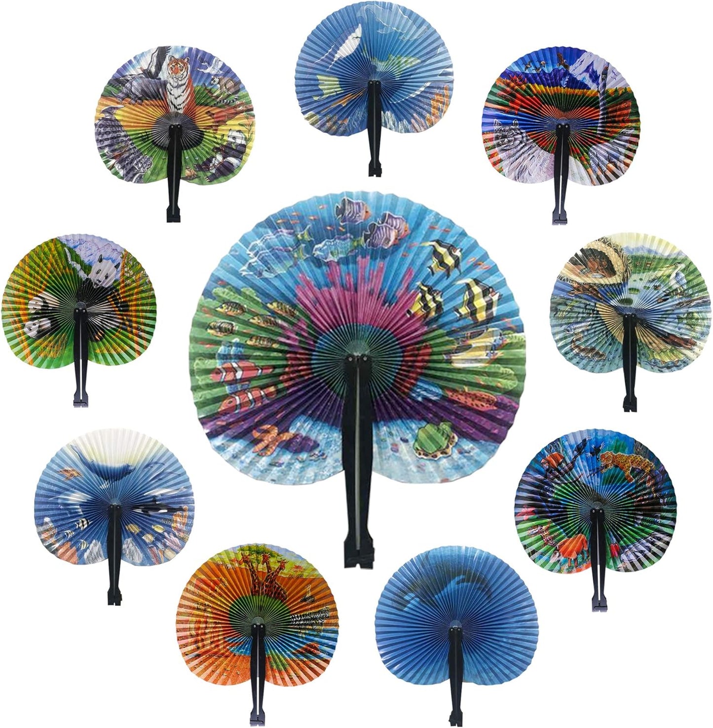 20 Pcs 10" Safari Print Animal Folding Paper Fan Bulk Assortment for Gifts,Weddings, Festival, Birthday, Summer,Party Favors,School Cultural Shows