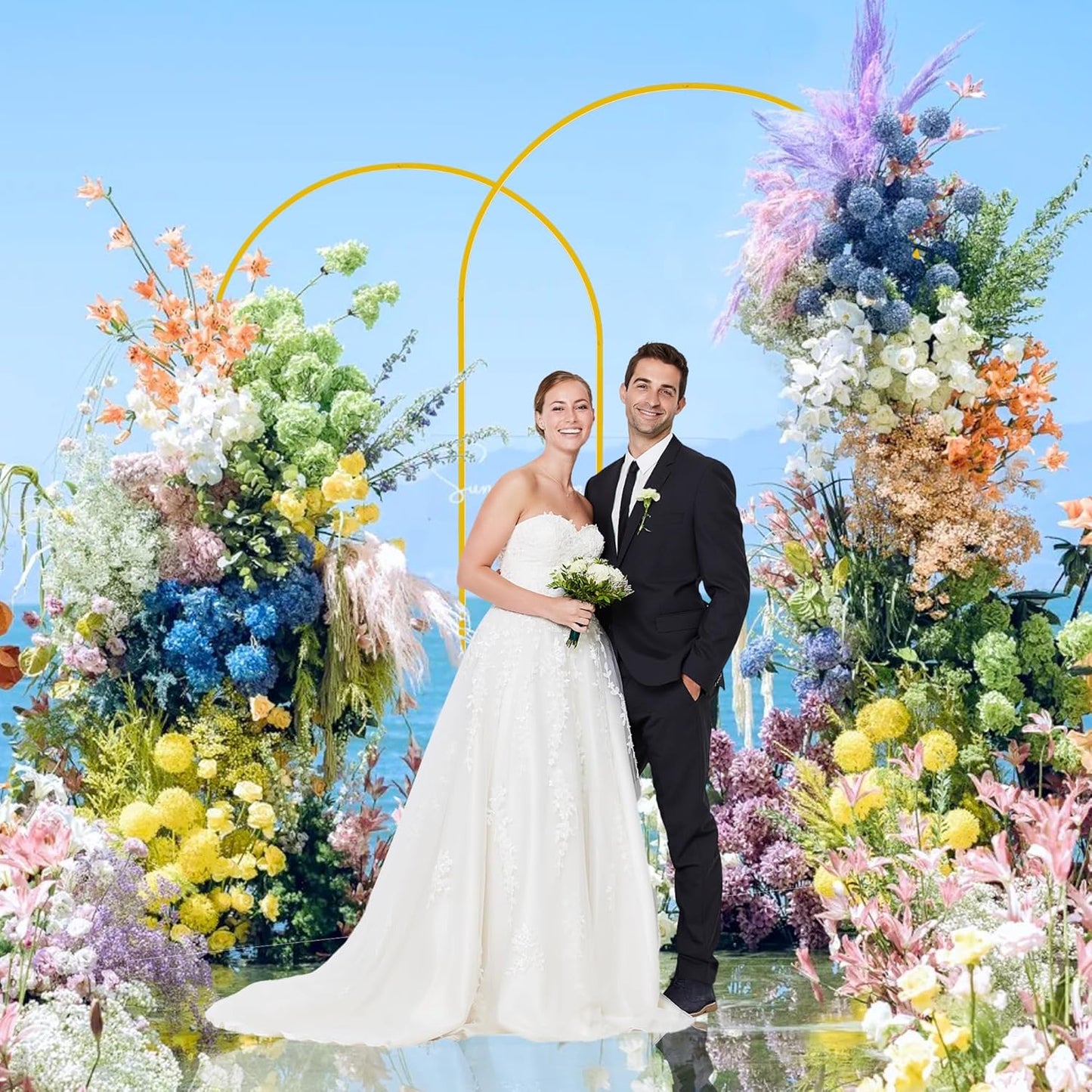 Putros Wedding Arch Stand Gold Metal Arch Stand Set of 2 (7.2FT/6.6FT) Chiara Arched Frame for Birthday Party Baby Shower Ceremony Decoration