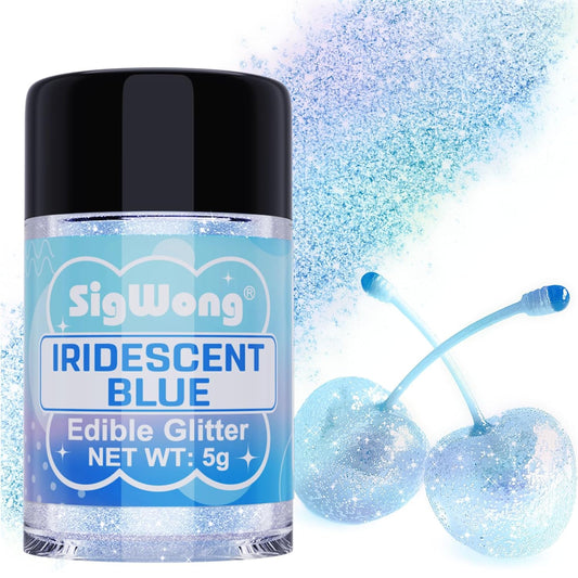 Iridescent Blue Edible Glitter - 5g Food Grade Cake Decorating Shimmering Glitter, Edible Sprinkle Luster Dust for Drinks, Chocolates, Fondant, Strawberries, Cupcakes, Candy, Cookie - Vegan