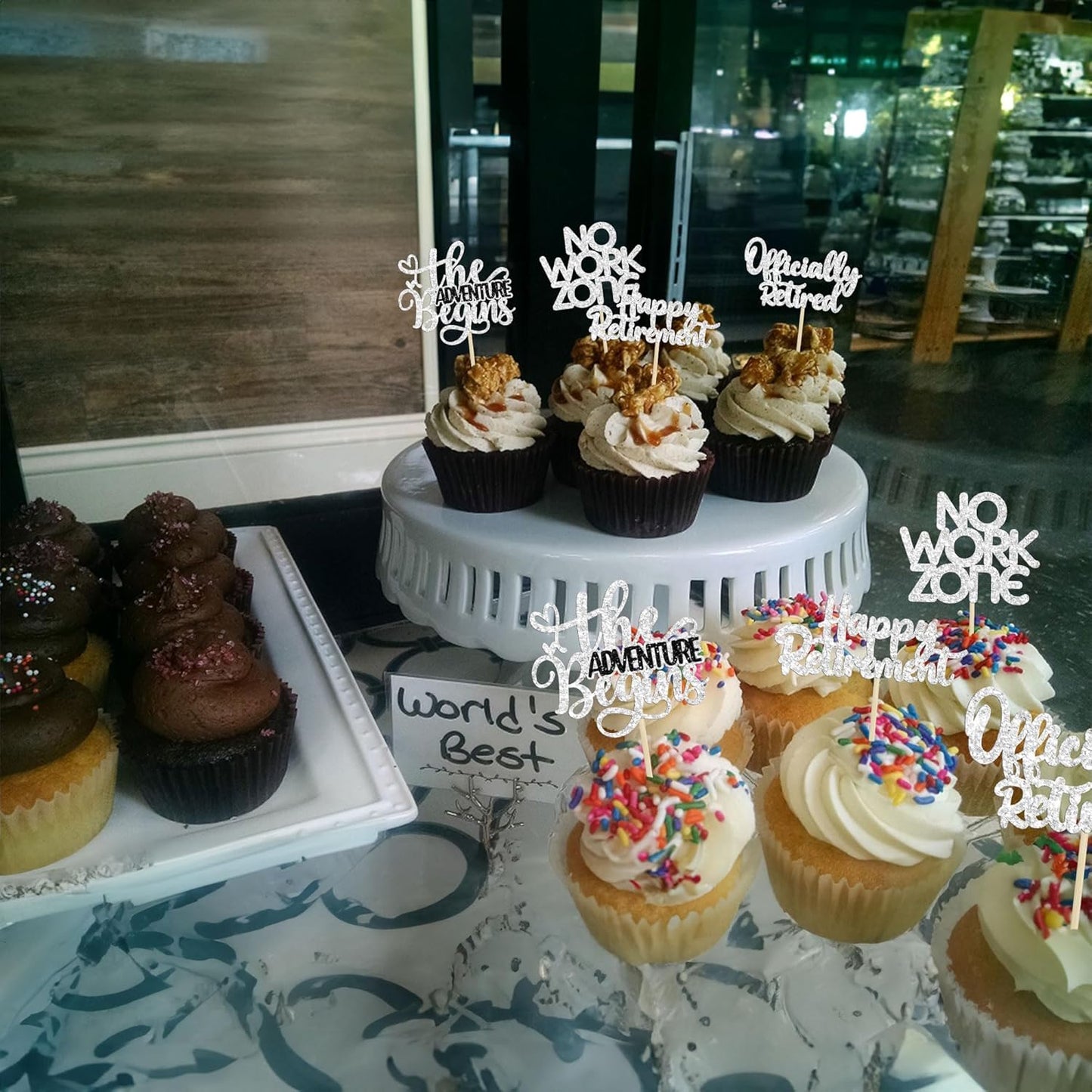 24Pcs Happy Retirement Cupcake Toppers Officially Retired Cake Toppers No Work Zone Adventure Begins Cupcake Picks Retirement Theme Farewell Birthday Party Decorations Supplies Silver