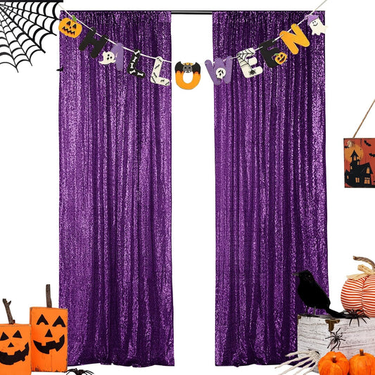 Hahuho Purple Sequin Backdrop Curtain, 2PCS 2FTx8FT Glitter Backdrop Curtain for Parties, Christmas, Wedding, Party Decoration（2 Panels, 2FT x 8FT, Purple
