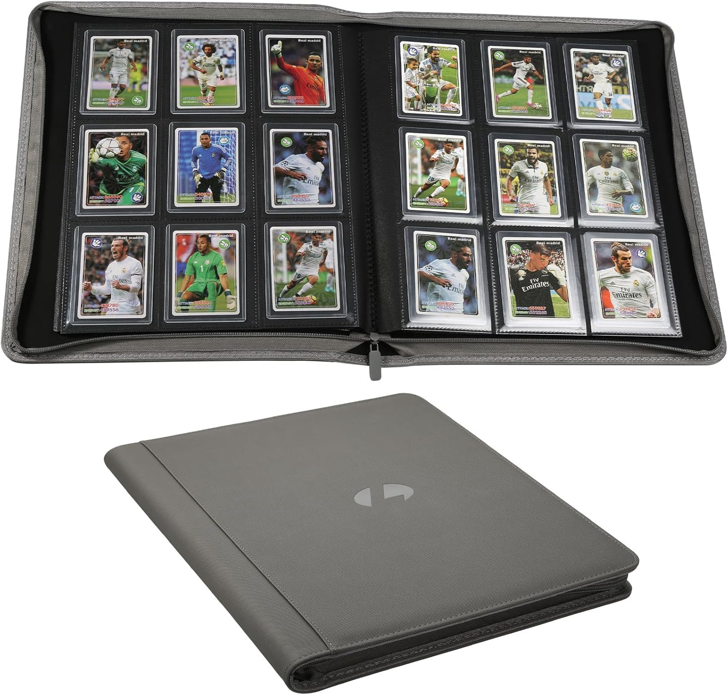 Toploader Binder,Holds 288 Toploaders,9 Pocket Double-Sided Top Loader Binders with Sleeves for 3 x 4'' Toploaders, Card Holder for Trading Cards or Sports Cards (Grey)