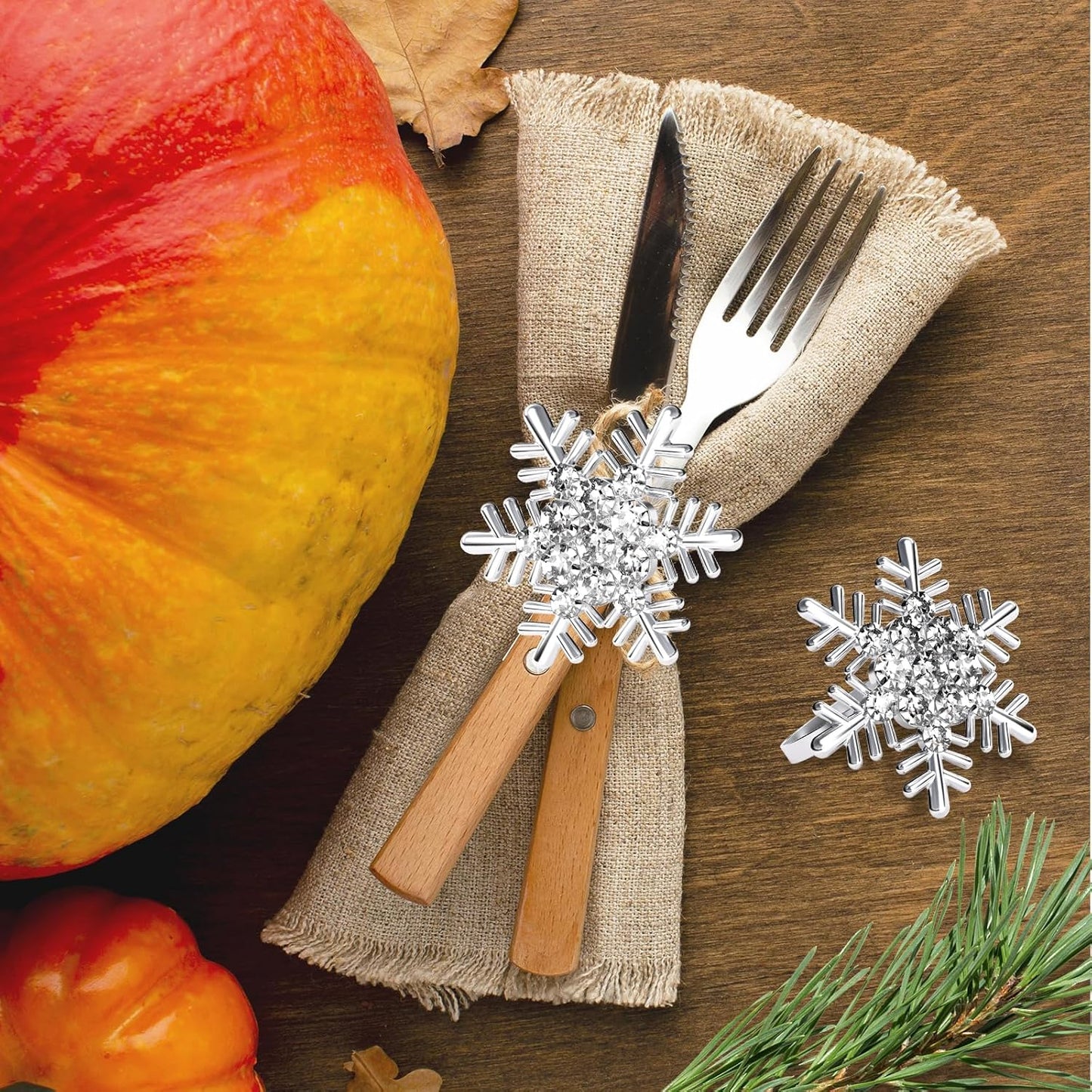 Halatool Christmas Napkin Rings Set of 12, Silver Snowflake with White Rhinestone Napkin Holder for Christmas Thanksgiving Winter Holiday Place Setting, Weddings, Party Table Decoration