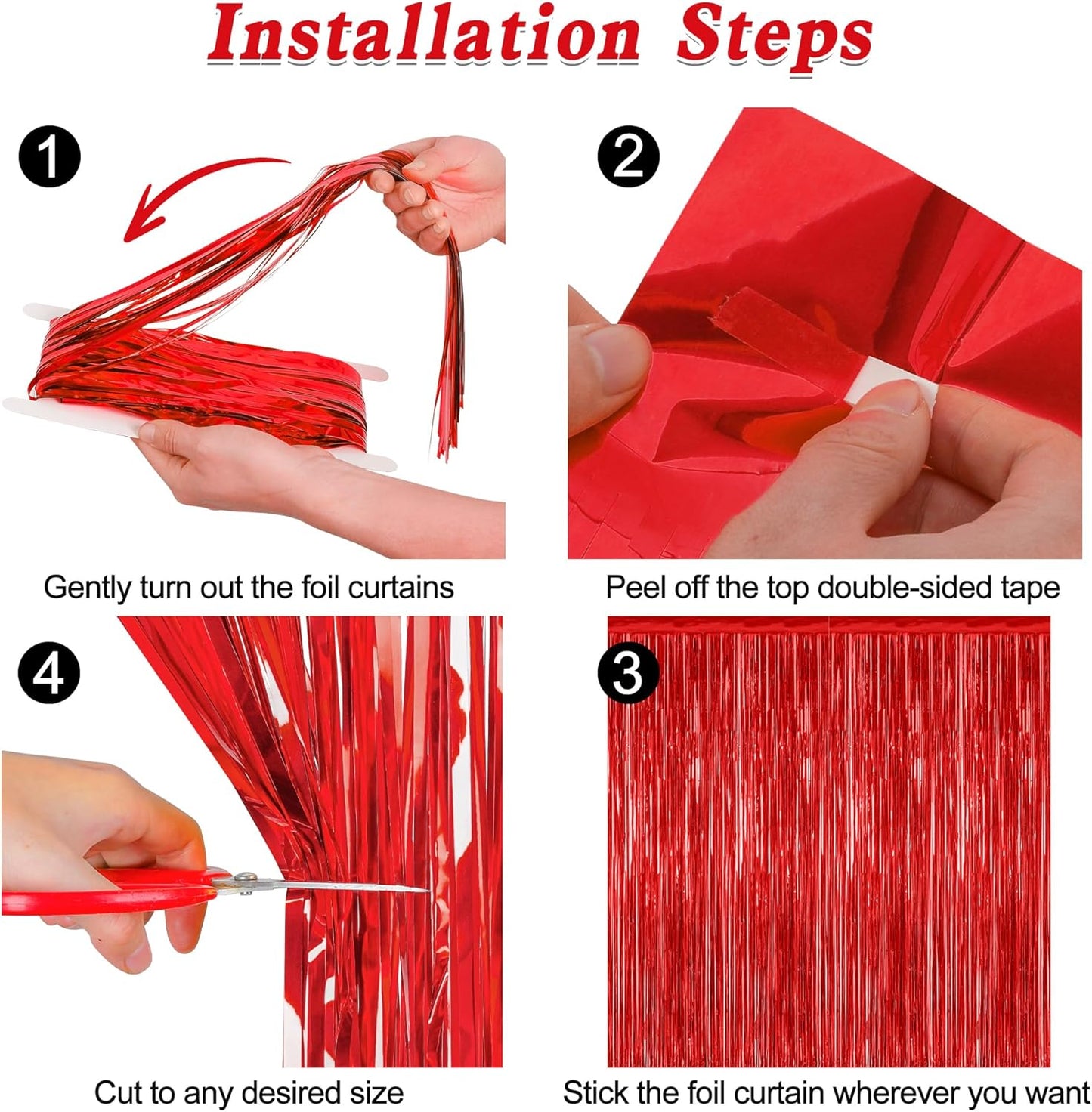 8 Pack Red Backdrop, 3.28 FT x 7.05 FT Streamer Party Decorations, Metallic Foil Fringe Curtains Party Streamer Photo Booth Backdrop, Red Tinsel Canival Theme Party Decor for Engagement Birthday