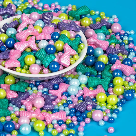 Mermaid Sprinkles, Edible Pearl Sprinkle for Cake Decorating,130g/4.58oz, Blue Green Purple Pearls Mix Baking Candy, Ocean Theme Cake Topper Cupcake Cookie Ice Cream Decorations, Birthday Children's Summer Party Supplies