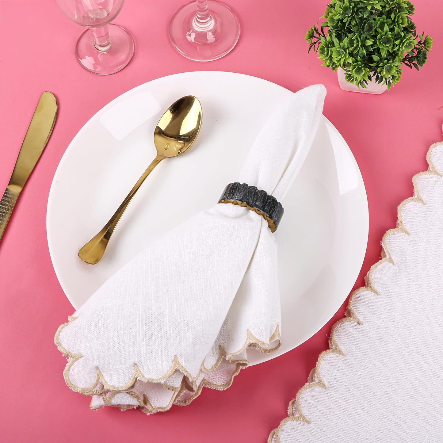 Epoxy Resin Napkin Rings Set of 12 - Rustic Napkin Holders for Dining Tableware, Dinning Table, Everyday, Wedding, Anniversary Festival Thanksgiving Party of Table Setting (Black White) - CLEENTABLE