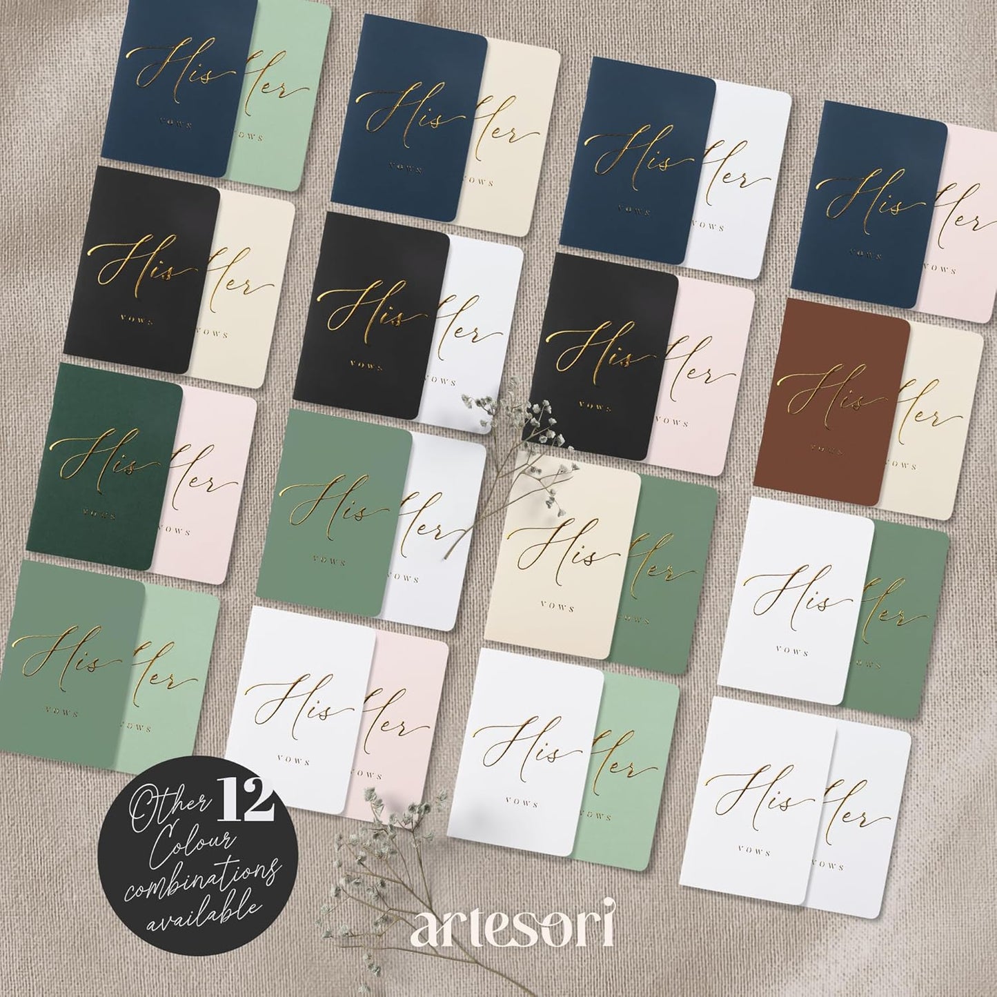 ARTESORI Premium Wedding Vow Book for Her & Him, Soft Touch, Gold Foil, 28 Lined Pages, Wedding Vow Books His and Hers, Wedding Essentials, Wedding Registry Ideas, His and Hers Gifts [White & Navy]