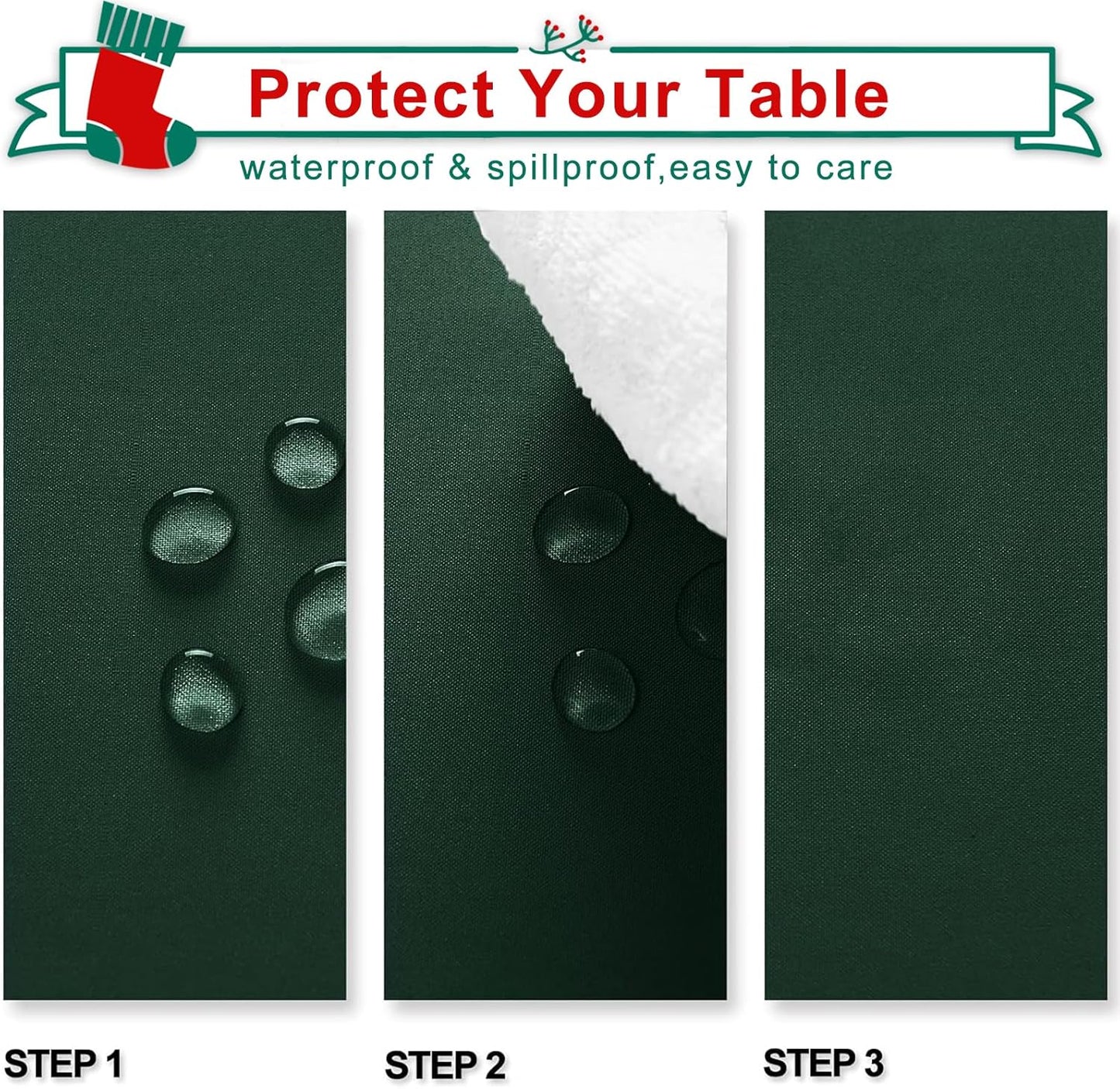 Hiasan Waterproof Tablecloth Rectangle - Washable Christmas Fabric Table Cloth for Dining Room Kitchen Birthday Party and Outdoor Use, Hunter Green, 30 x 60 Inch