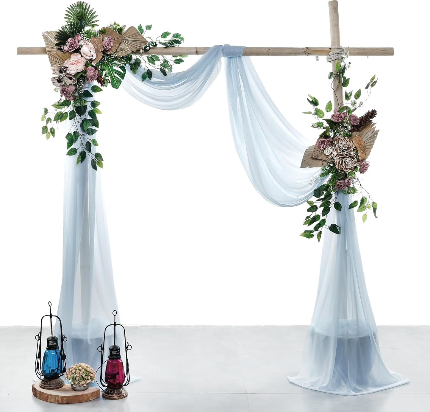 VDS Pack of 2 Panel (30 Inch X 100 Feet) Wedding Arch Draping Fabric Sheer Chiffon Fabric Drapery for Wedding Ceremony Reception Swag Backdrop Canopy Chuppah ARBO Altars Decoration (Baby Blue)