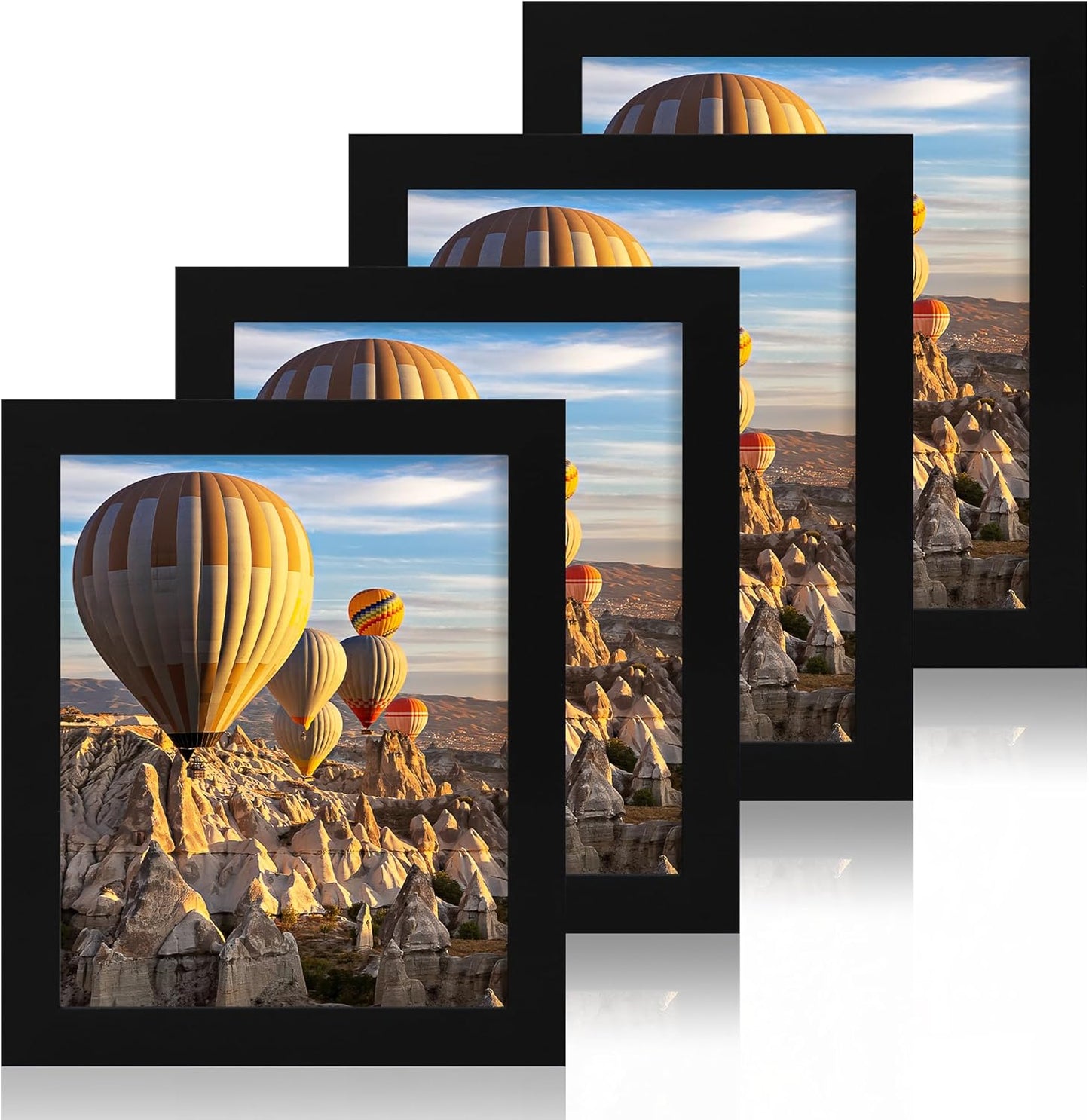 8x10 Picture Frame Set of 4, High Definition Glass Black Picture Frame, 8 x 10 Wood Rustic Photo Frames for Horizontal or Vertical Table Top and Wall Mounting