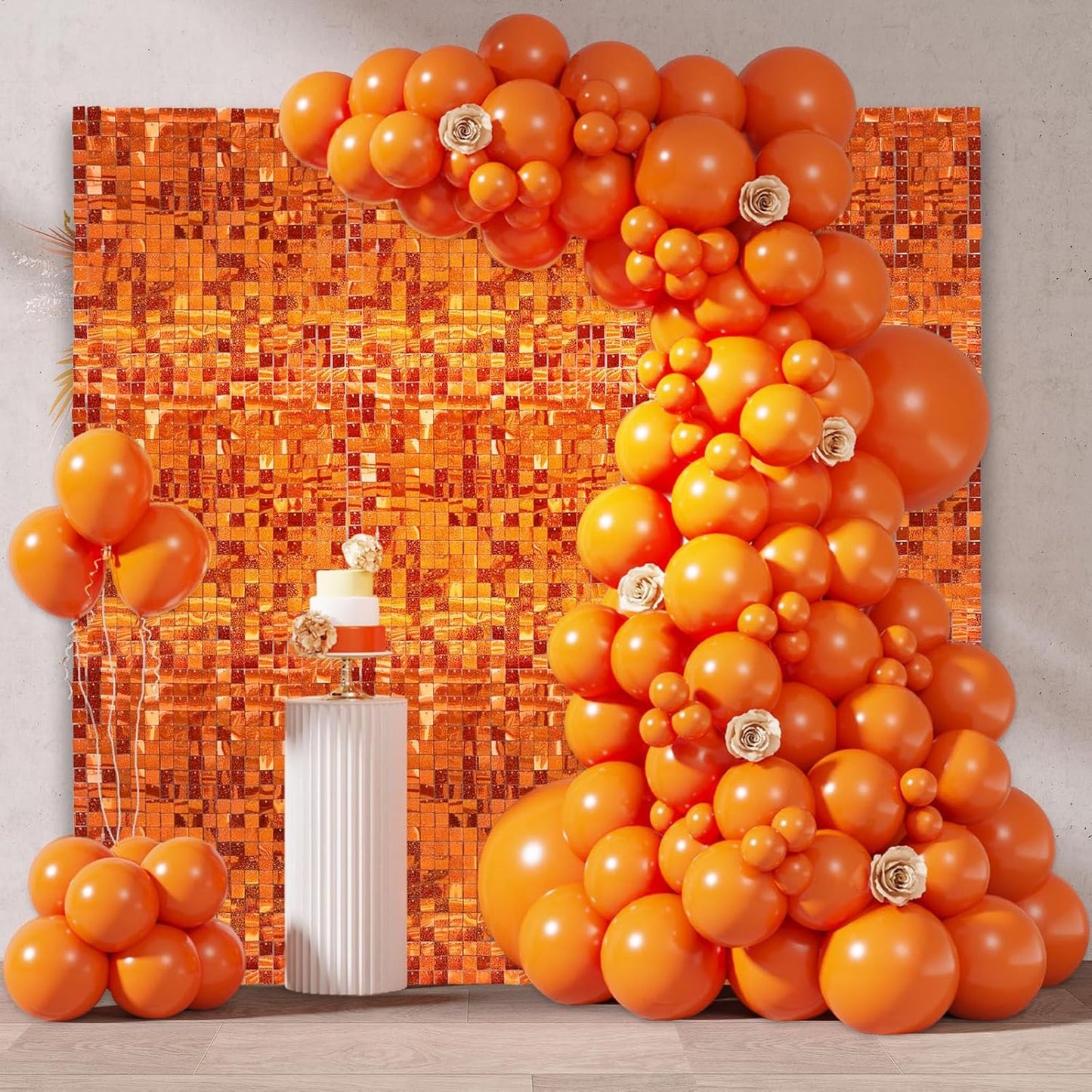 12PCS Orange Shimmer Wall Backdrop, Laser Square Sequin Photo Backdrops Panel, Glitter Wall Background for Birthdays, Weddings, Halloween, Engagements, Disco Bachelorette Party Decoration (3FTx4FT)