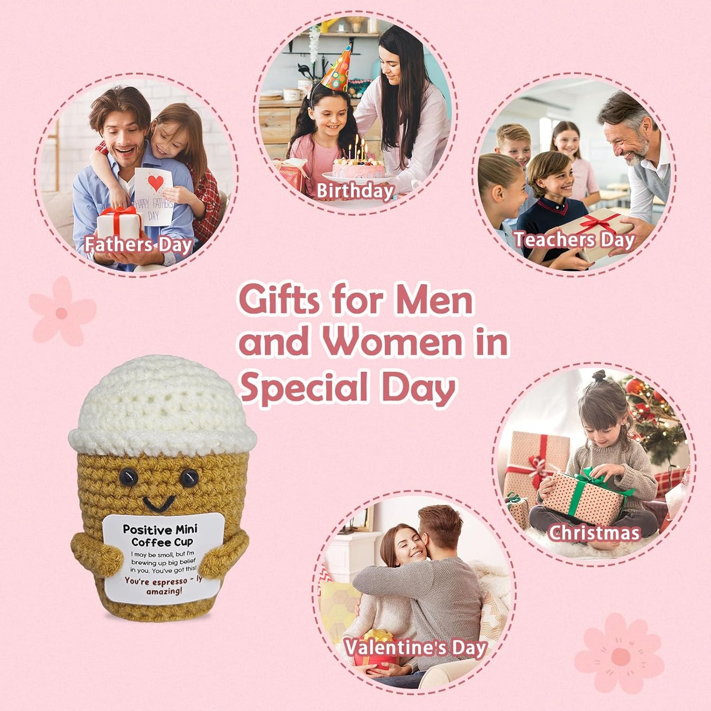 Coffee Lovers Birthday Gifts for Women Men,Positive Crochet Espresso Themed Brithday Presents,Inspirational Encouragement Gift,Office Desk Decor,Coffee Gift