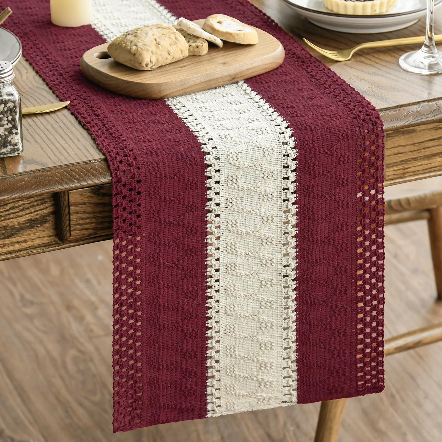 Artoid Mode Red Farmhouse Rustic Table Runner, Seasonal Hollow Kitchen Dining Table Decoration for Home Party Decor 12x120 Inch