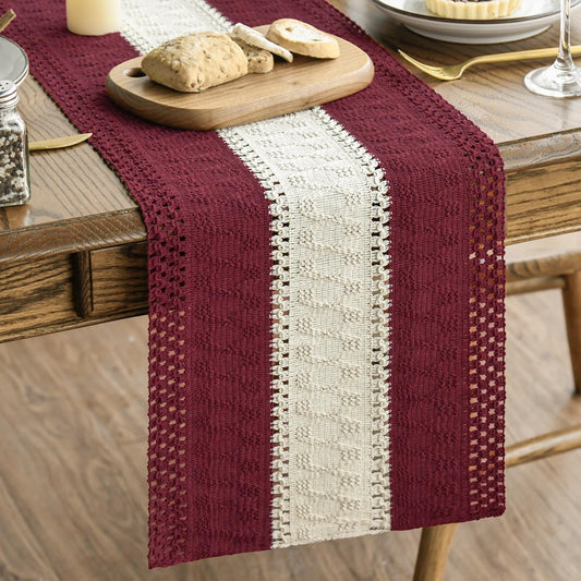 Artoid Mode Red Farmhouse Rustic Table Runner, Seasonal Hollow Kitchen Dining Table Decoration for Home Party Decor 12x72 Inch