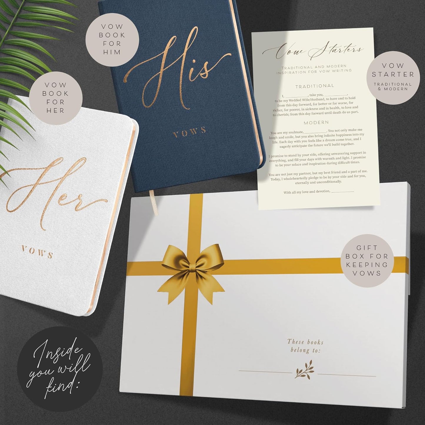 Vow Books His and Hers - Linen Wedding Vow Books Perfect as Bride & Groom Gifts, Wedding Registry Ideas - His & Hers Gifts Wedding Vow Book - Wedding Essentials & Accessories [White & Navy]