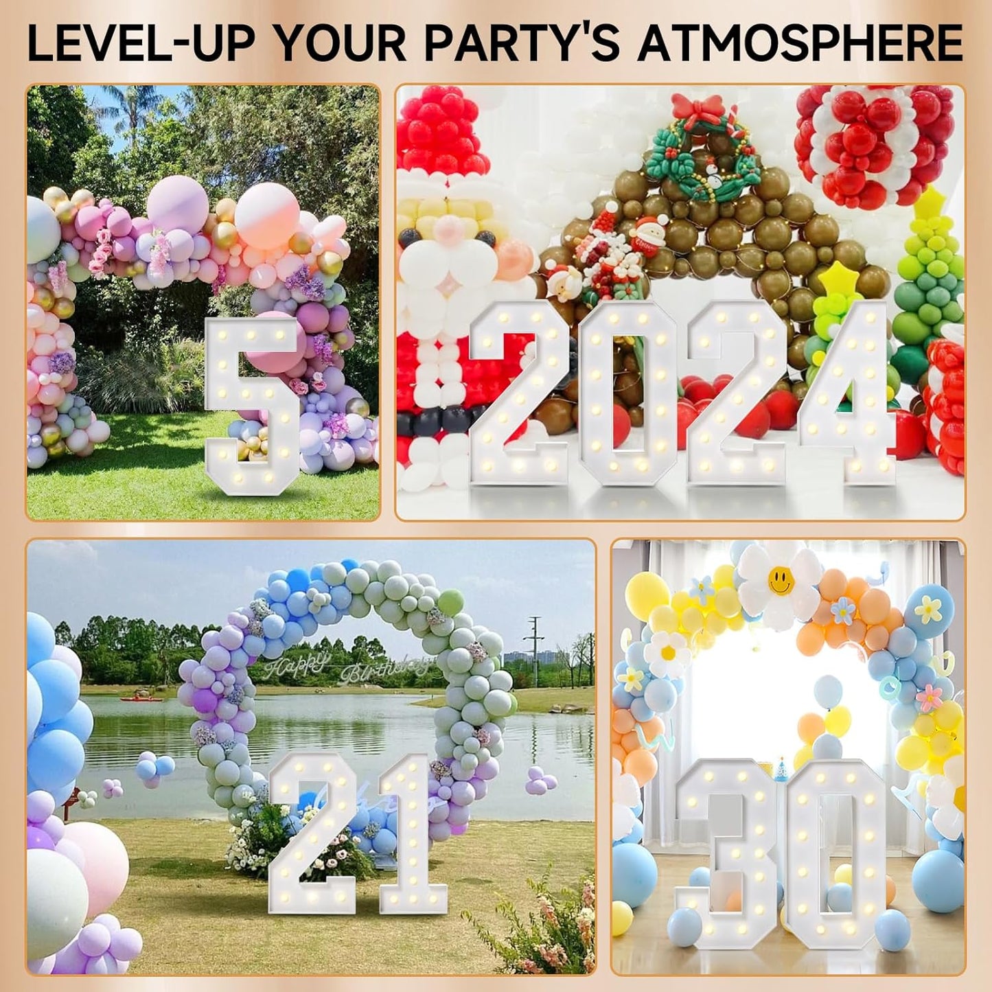 4FT Marquee Numbers, Large Light Up Numbers 6 for 6th 16th 60th Birthday Party Decorations, Giant Light Up Number for Anniversary Decor, 4 Feet Mosaic Number 6 with LED Lights DIY Kit