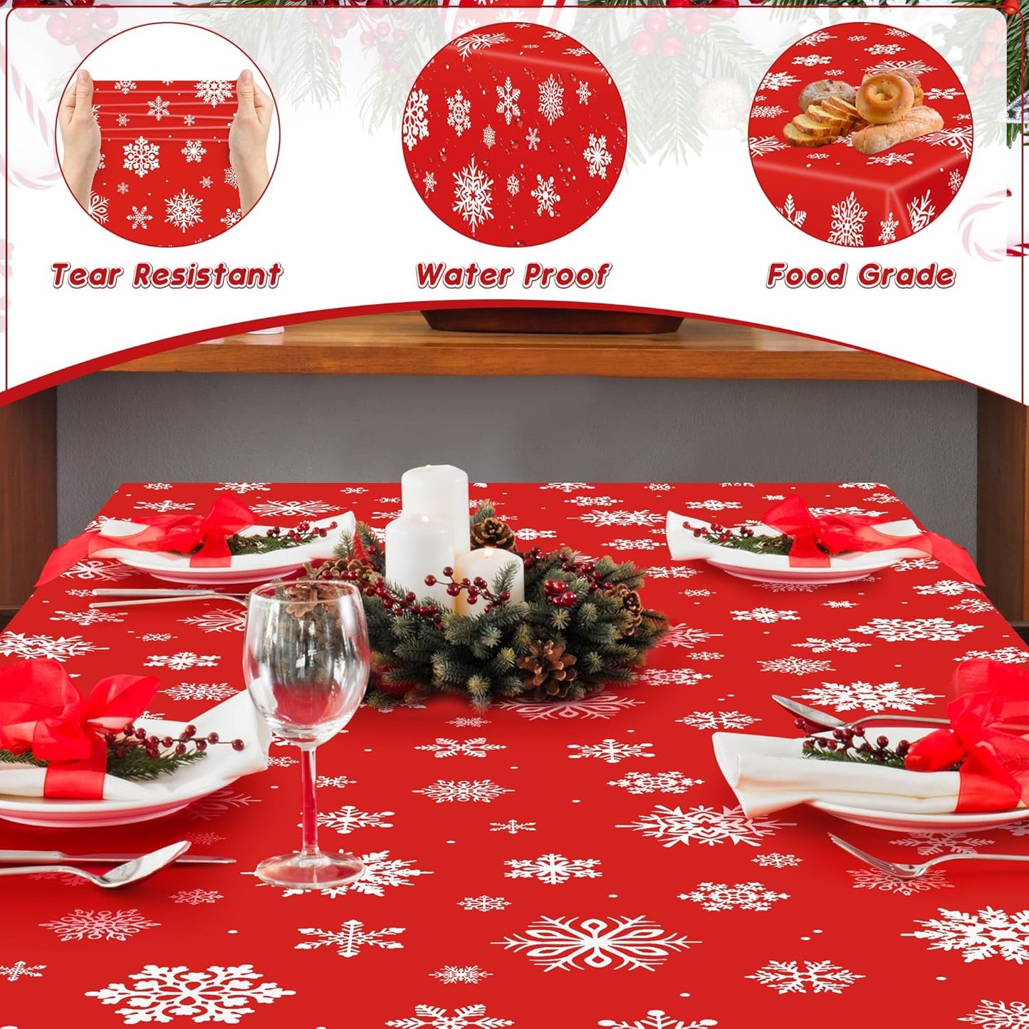 QZYL 12 Pack Christmas Table Cloths, 54" x 108" Holiday Plastic Tablecloth, Snowflakes Disposable Tablecloth Xmas Rectangle Tablecover, Christmas Table Decorations Holiday Party Decor