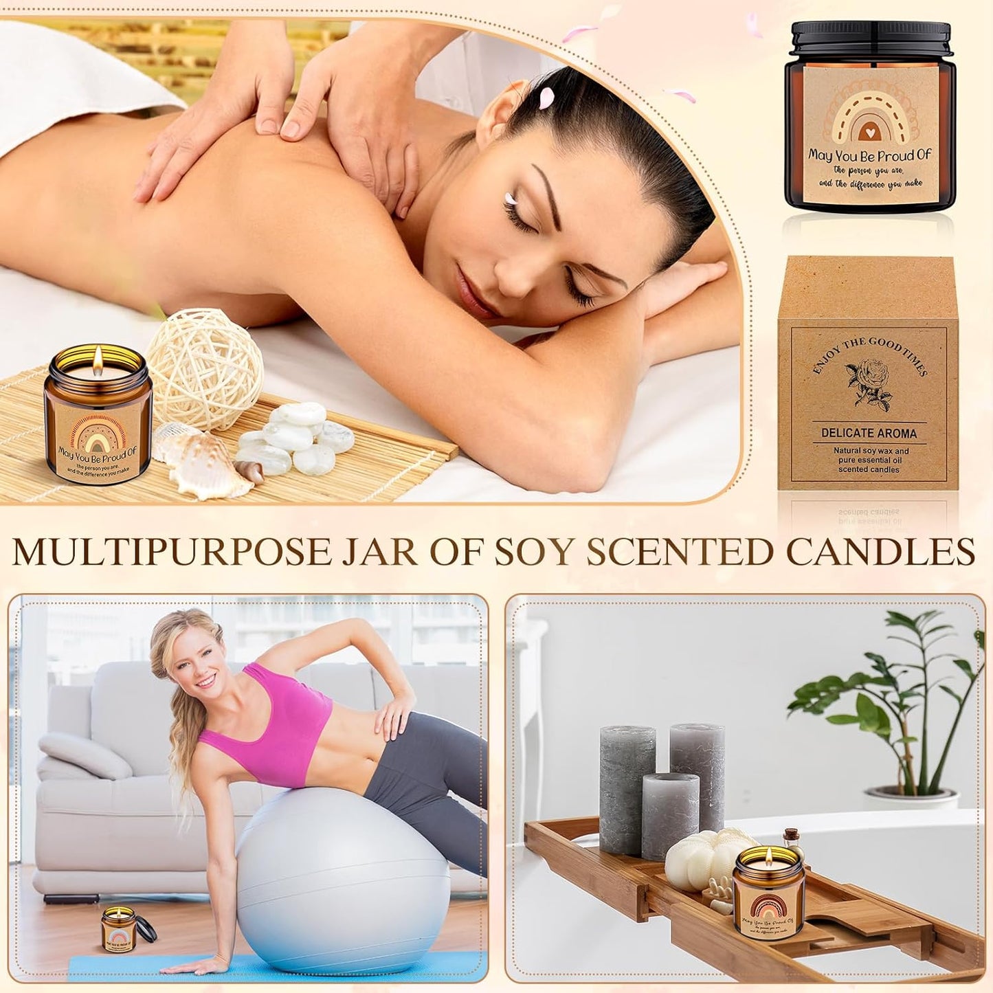 MTLEE 20 Pcs Thank You Gifts Candles 3.5 oz Employee Appreciation Inspirational Scented Soy Wax Candle Thank You Gift Christmas Gifts for Coworker Women Volunteer Teacher(Rainbow,Brown)