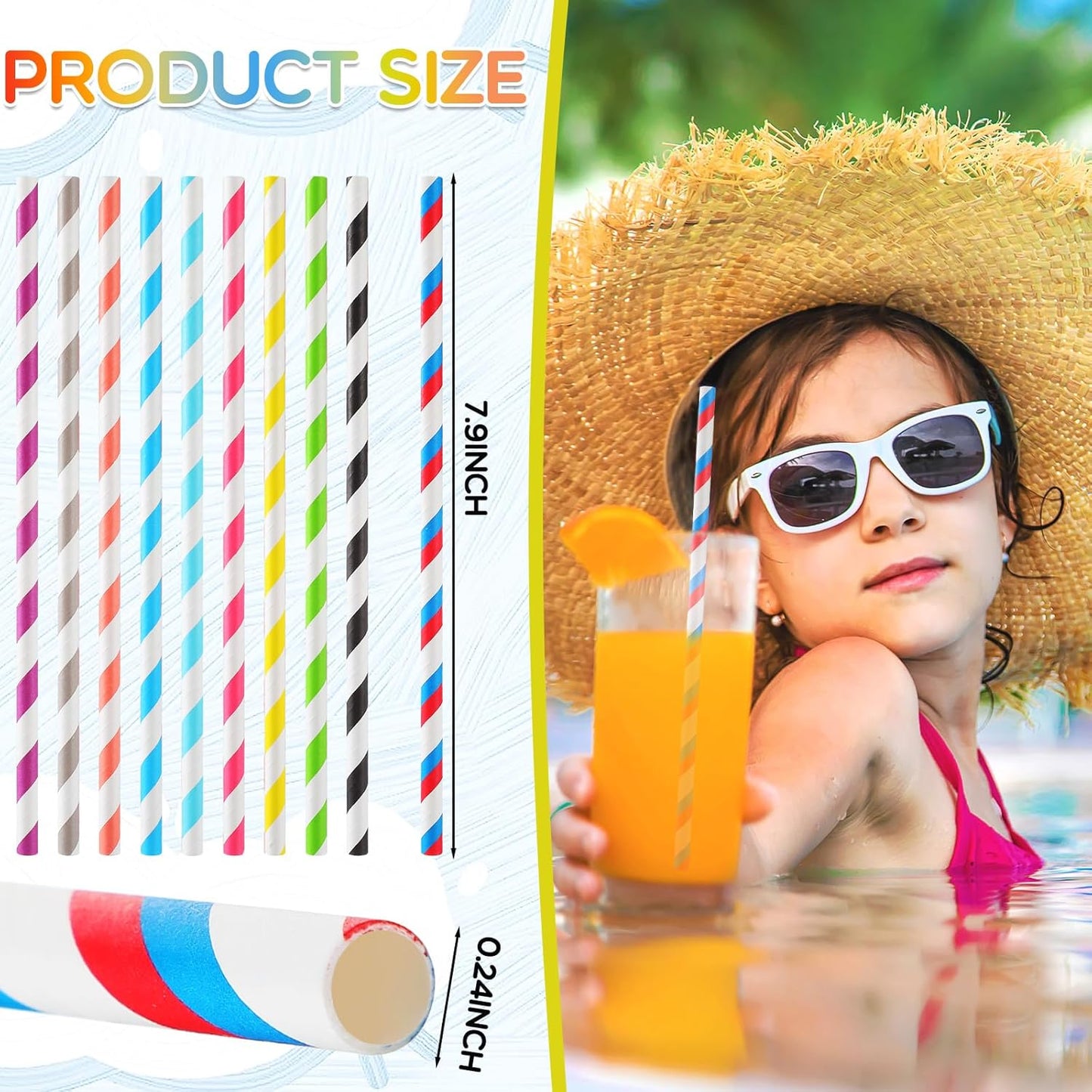 Eaasty 2000 Pcs Colored Paper Straws Bulk Disposable Striped Drinking Paper Straws for Summer Juice, Shakes, Cocktail,7.87 Inches, 0.24'' Diameter (Fresh Colors)