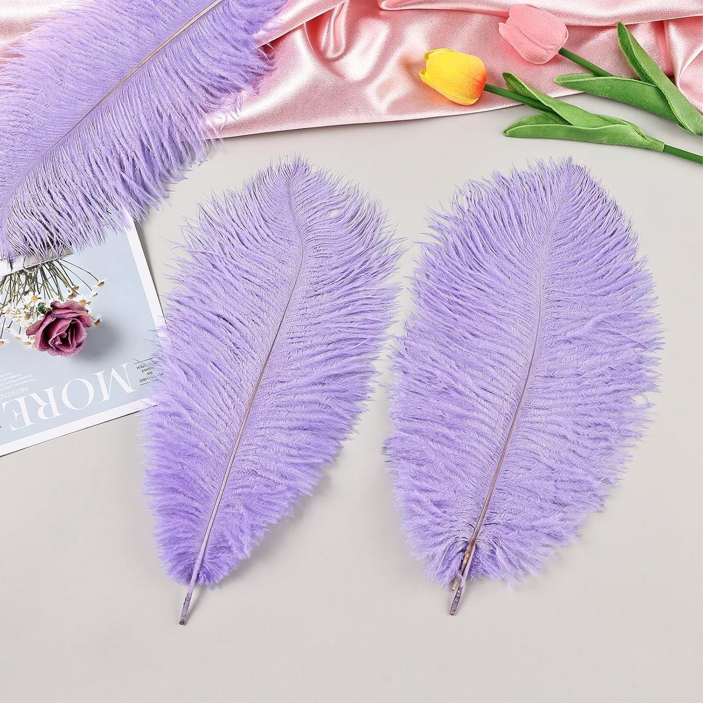 THARAHT Lavender Ostrich Feathers 24pcs Natural Bulk 10-12Inch 25cm-30cm for Crafts Wedding Party Centerpieces Easter Gatsbi and Decoration Feather