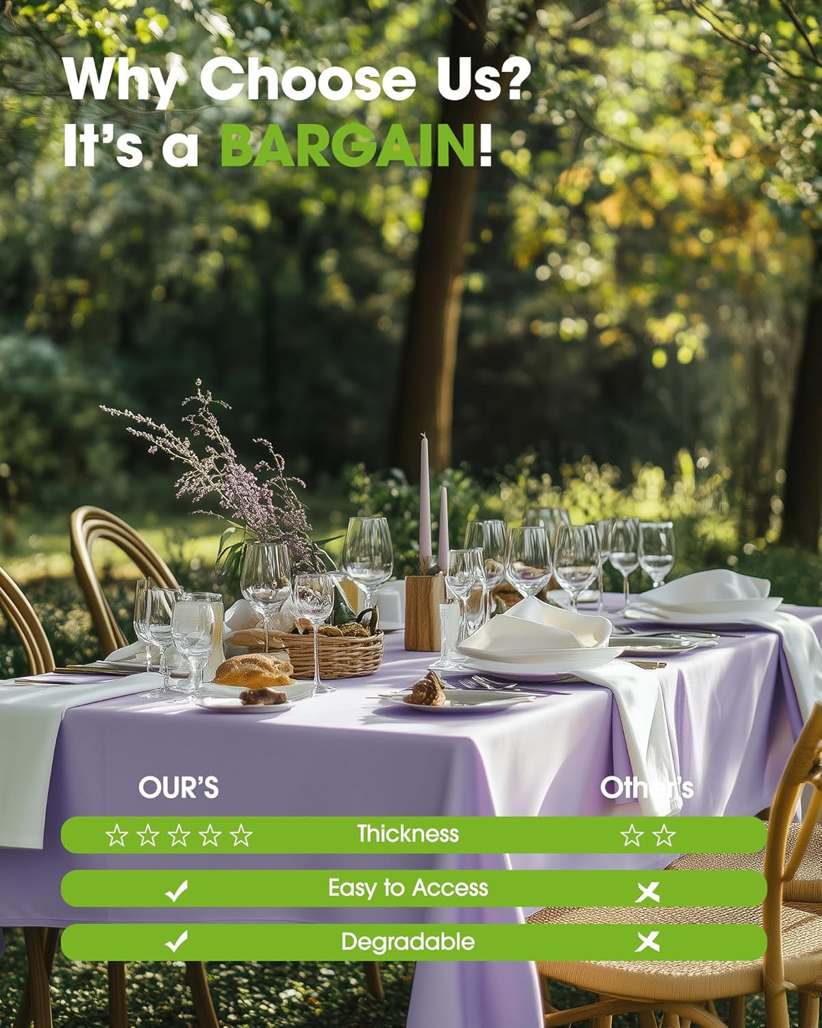 Pureegg Plastic Table Cloth Disposable 10 Pack, 54 x 108 Inch Table Cloths, Easter Party, Decorative Tablecloths, Rectangle, Light Purple, Pastel, Plastic Cover, Leakproof & Sturdy, Lilac, Lavender