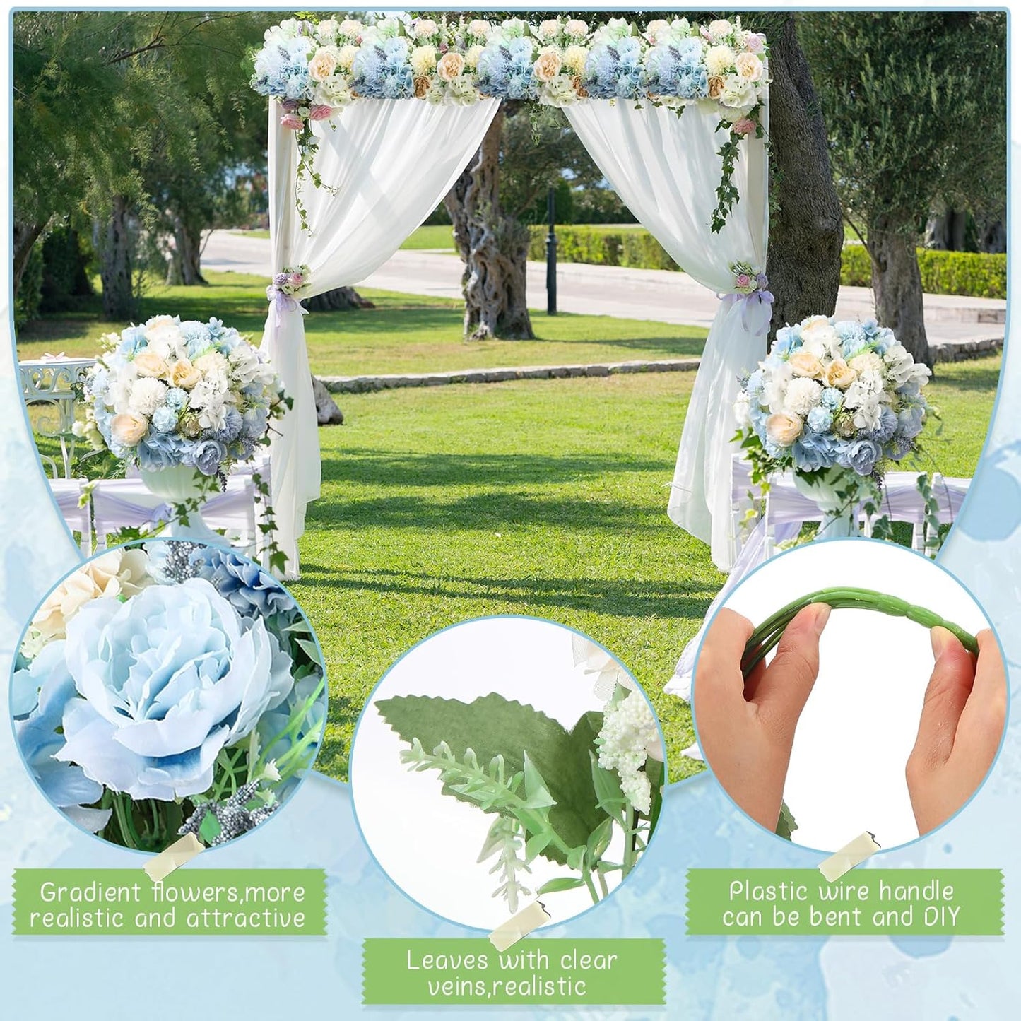 Tigeen Artificial Flowers Artificial Peonies Silk Flowers Faux Peony Fake Peony Silk Hydrangea Bouquet for Wedding Table Centerpiece Floral Vase Decor(White,Blue,12 Bundles)