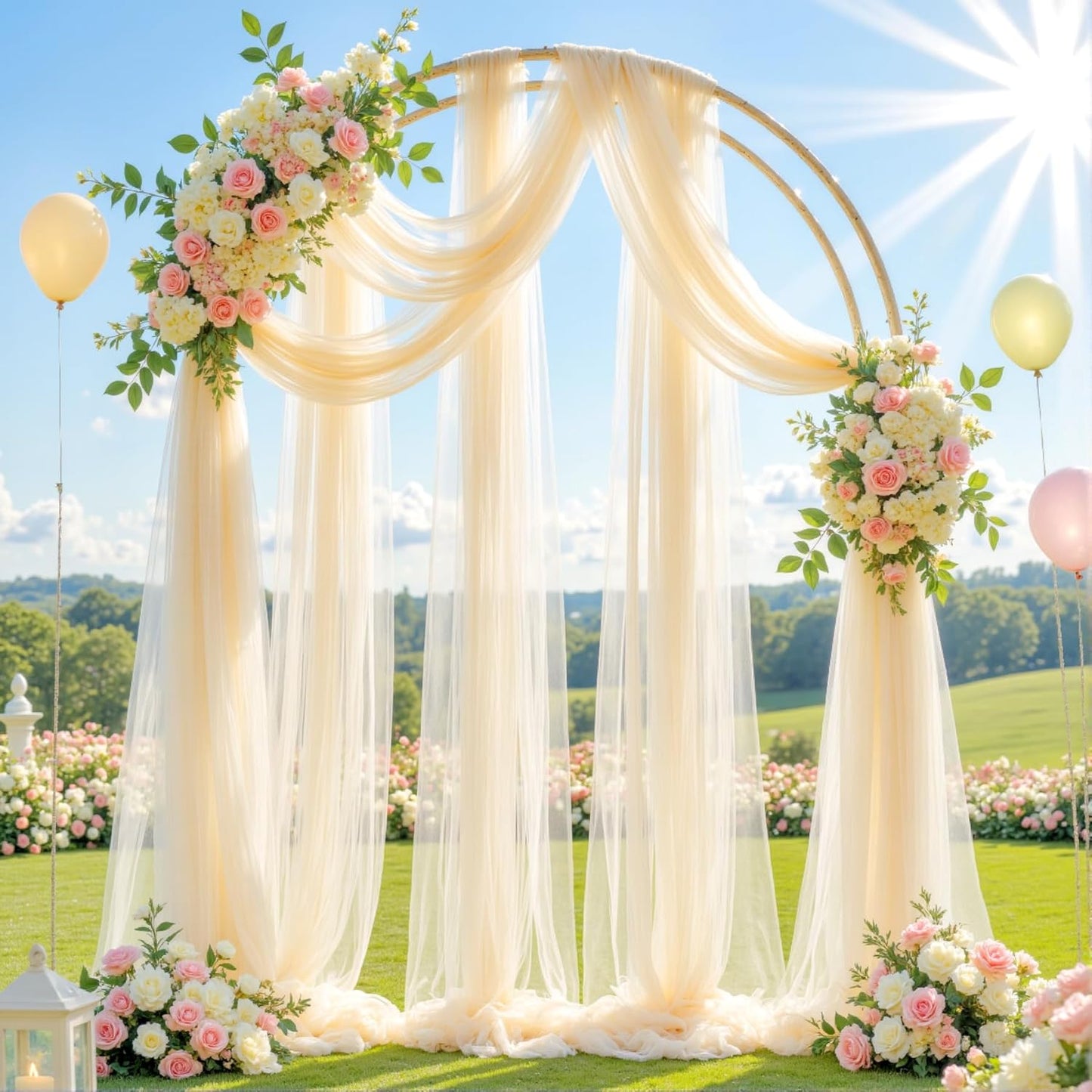 Wedding Arch Draping Fabric Backdrop 2 Panel 60" x 26Ft Champagne Drapes Curtains for Wedding Reception Sheer Tulle Backdrop Curtain for Ceremony Birthday Party Baby Shower Arbor Ceiling Decorations