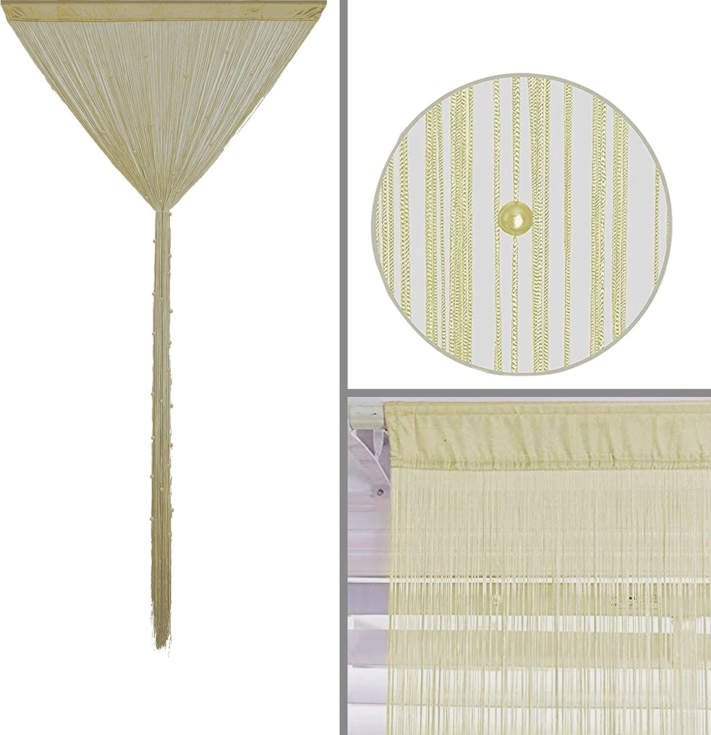 Beaded Curtain Beads Door String Curtains Ideal for Living Room Decor Wall Hanging Fringe Doorway Divider Bedroom Backdrop Hippie Window Closet Privacy Rod Pocket Dense (100x200cm,Champagne)