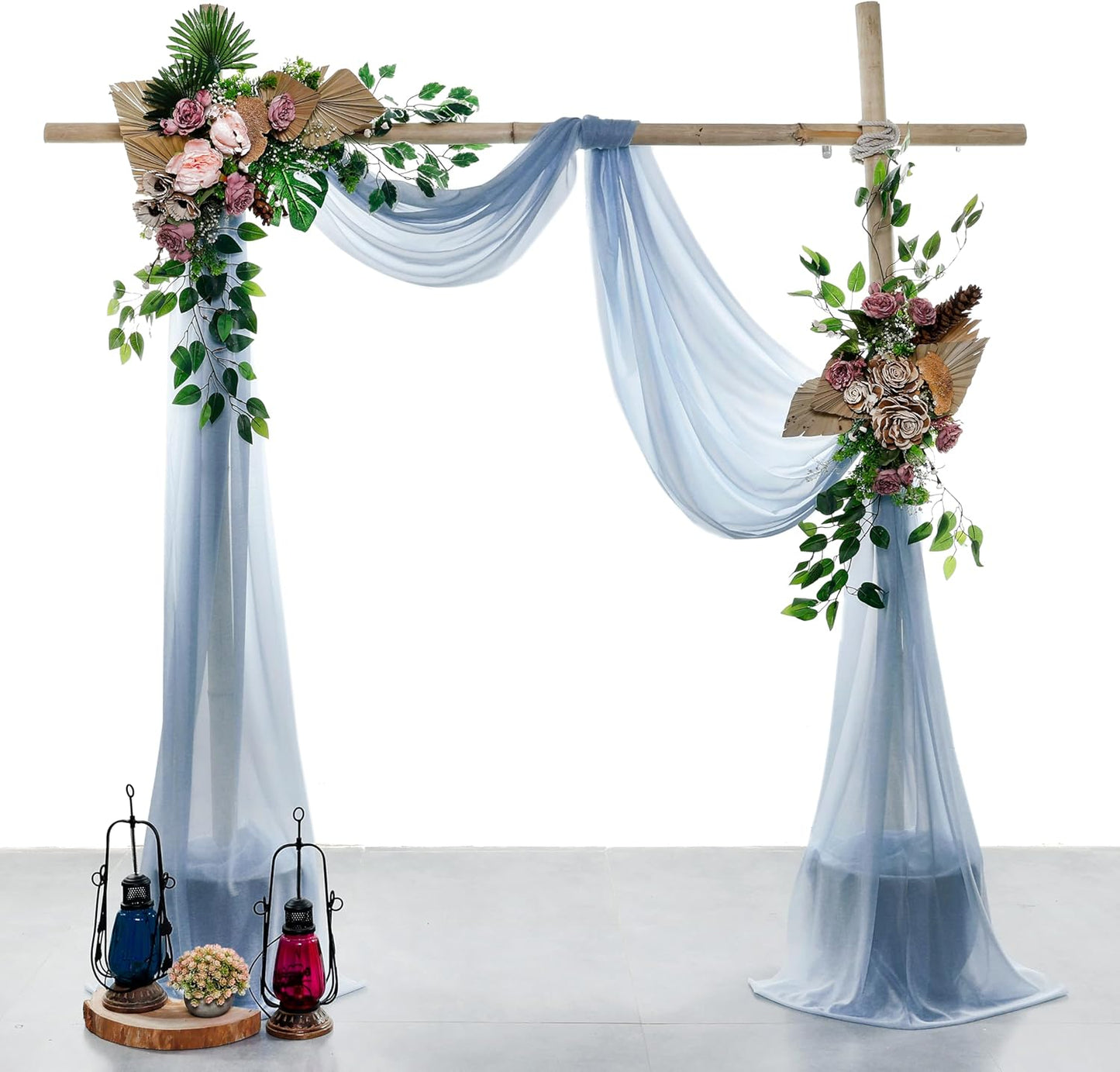 VDS Pack of 2 Panel (30 Inch X 20 Feet) Wedding Arch Draping Fabric Sheer Chiffon Fabric Drapery for Wedding Ceremony Reception Swag Backdrop Canopy Chuppah ARBO Altars Decoration (Dusty Blue)