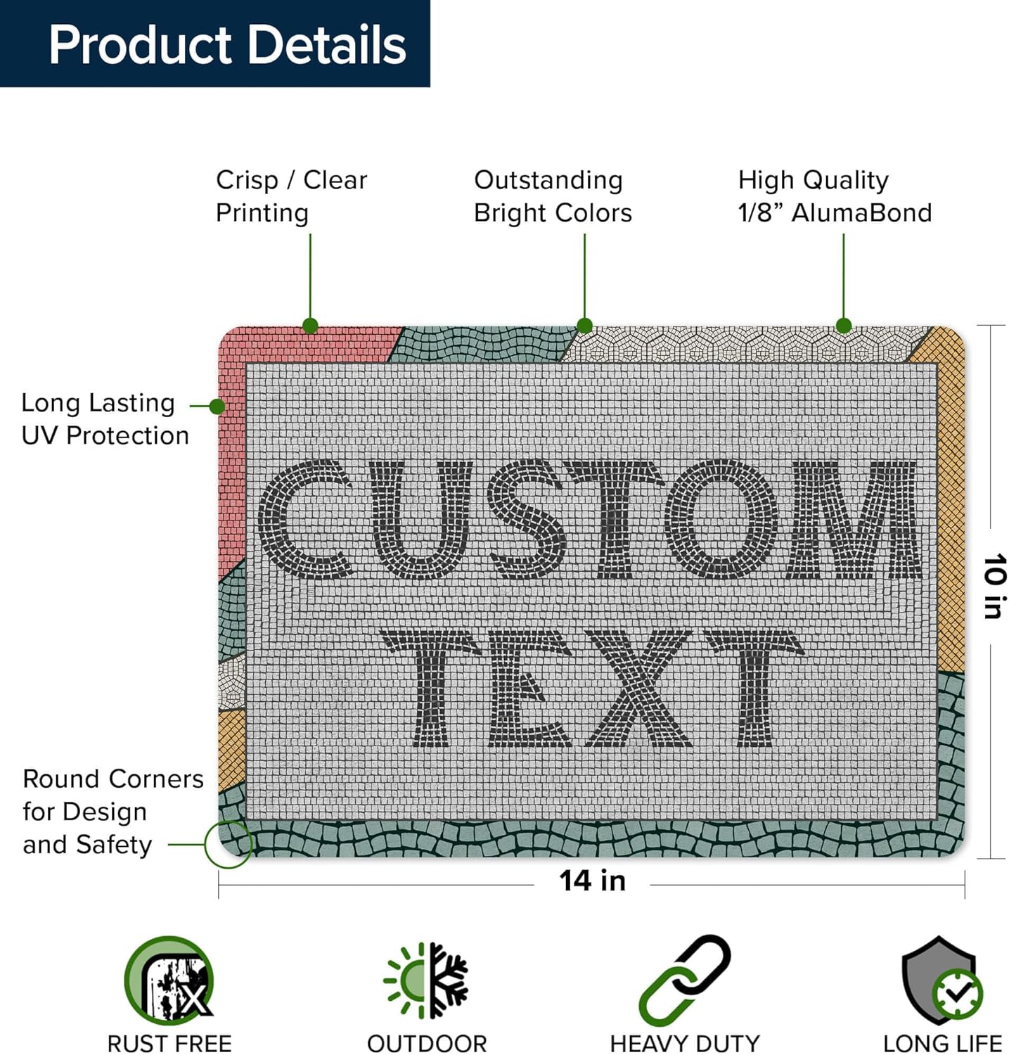 Custom Sign, Custom Street Sign, 11 Font Colors, 13 Font Styles, 4 Hole Options, 22 Sizes, 10x14 Inches, Rust Free DiBound, Fade Resistant, Made in USA by My Sign Center (Fauxsaic 2)