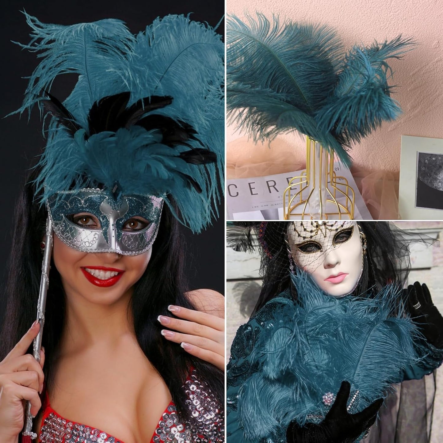 NEWONG 30pcs Blue Green Ostrich Feathers Natural Bulk 8-10inch(20-25cm) Vase Craft Wedding Home Party Centerpieces Christmas Day Decoration