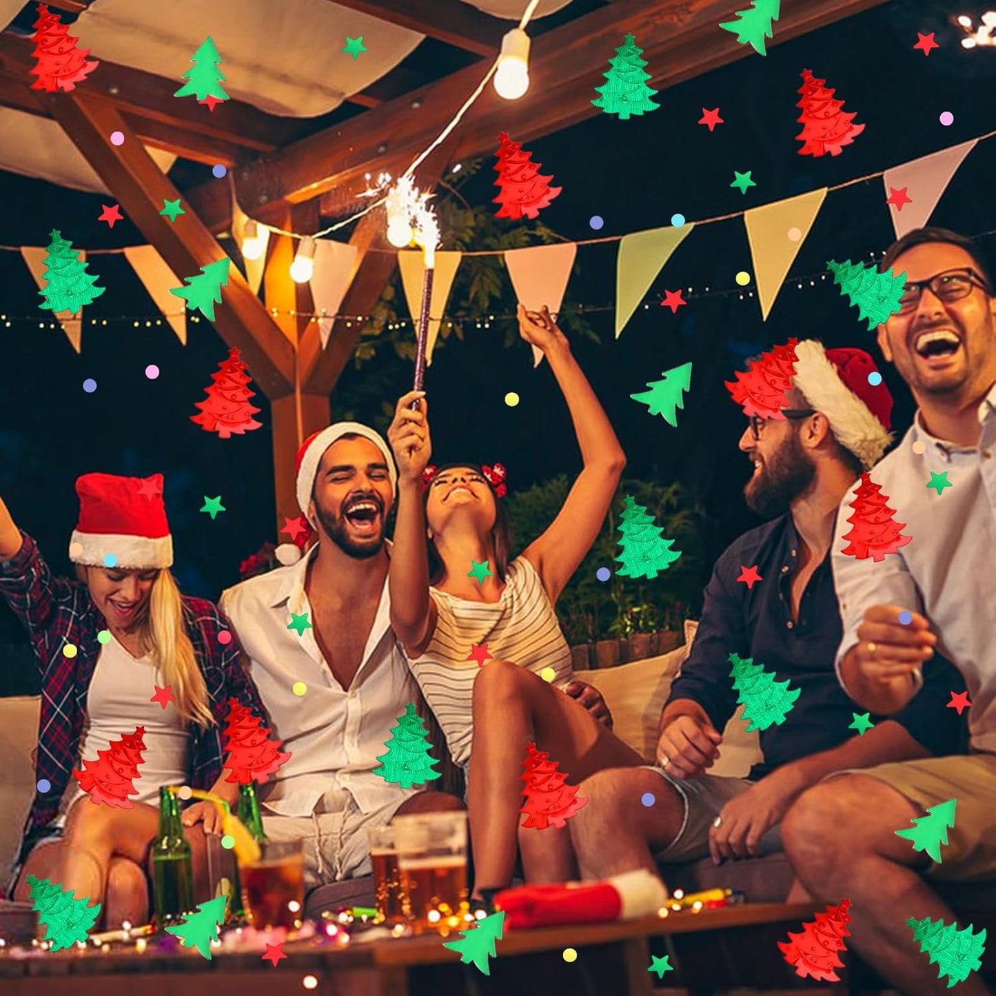 MARFOREVER Christmas Glitter Confetti, Tree Metallic Foil Confetti Party Scatter Red Green Xmas Stars Sequins Sprinkles Table for Winter Christmas Party Supplies Decorations