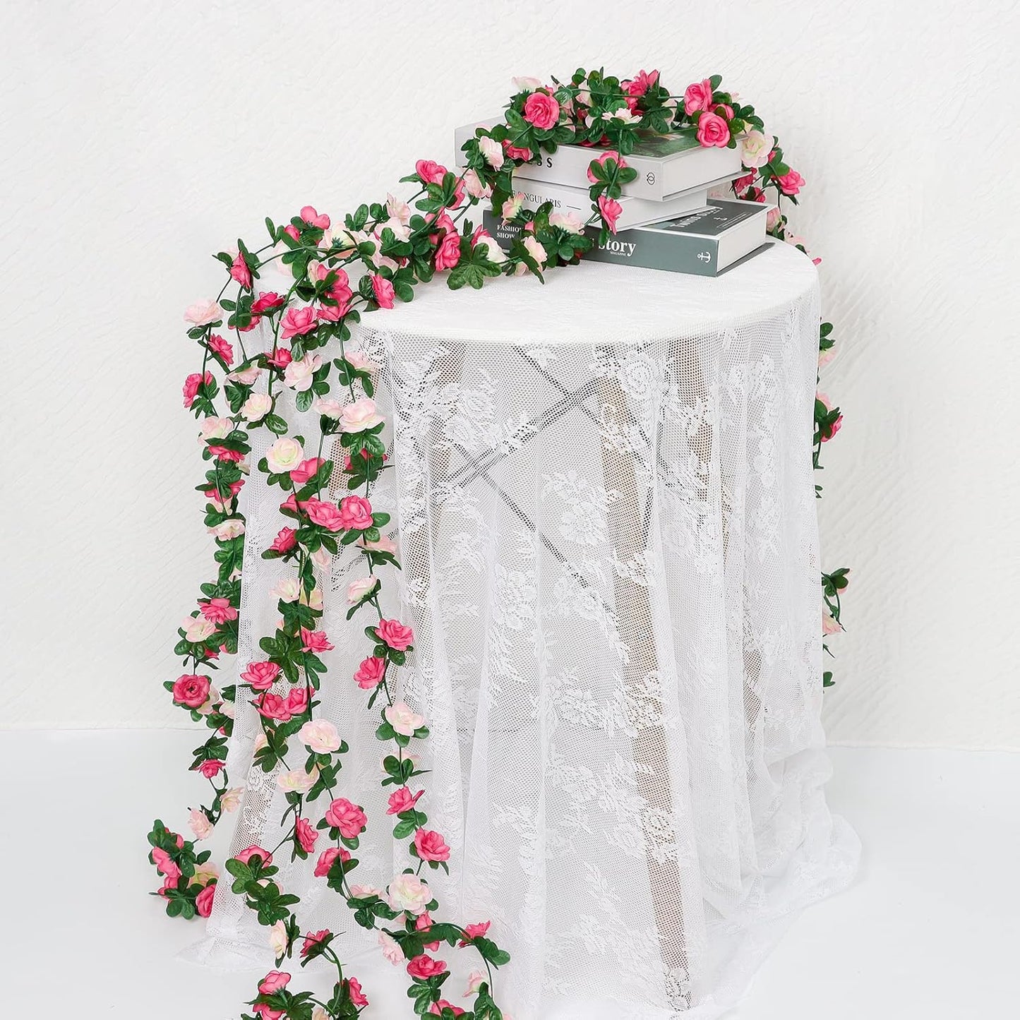 KHOYIME 9 Pack 72 FT Artificial Flower Garland, Fake Pink Roses Vines Silk Flowers Faux Plastic Outdoor Hanging Floral Ivy Garland Decorations for Wedding Arch Bedroom Home Wall Backdrop Room Decor