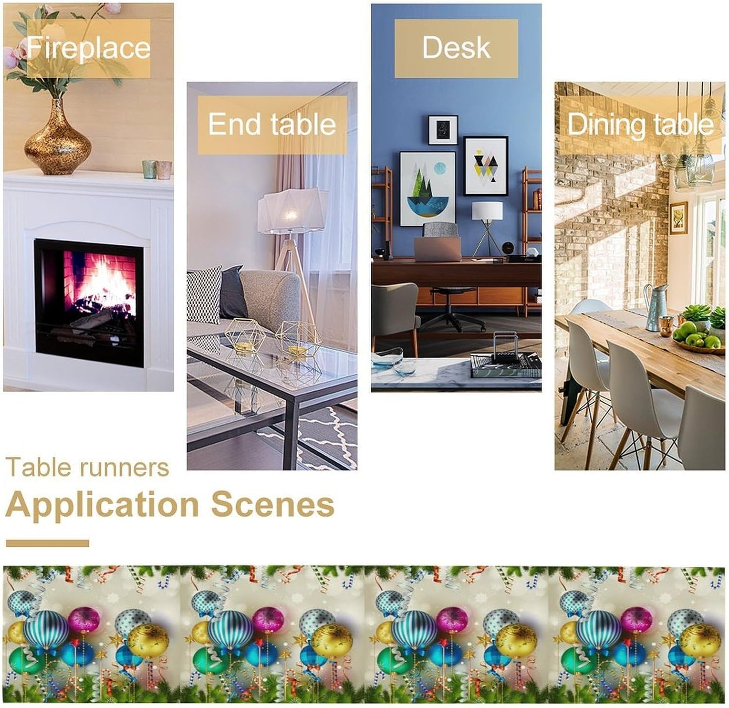 Christmas Table Runner,Colorful Balls Xmas Tree Snowflake Pattern Print Tablecloth Burlap for Hotel Indoors Outdoor Dining Room Kitchen Home Decor,W13X L60 in