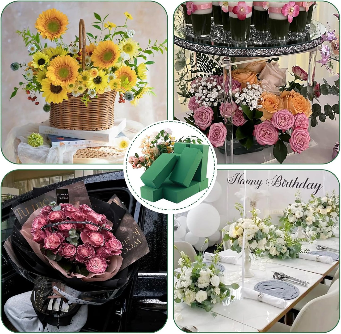 8 Pcs Floral Foam Blocks for Fresh & Artificial Flowers, 7.8" L x 3.5" W x 2.4" H Wet & Dry Green Flower Foam for Indoor Outdoor Floral Arrangements, Foam Bricks for Wedding, Birthdays, Home Décor