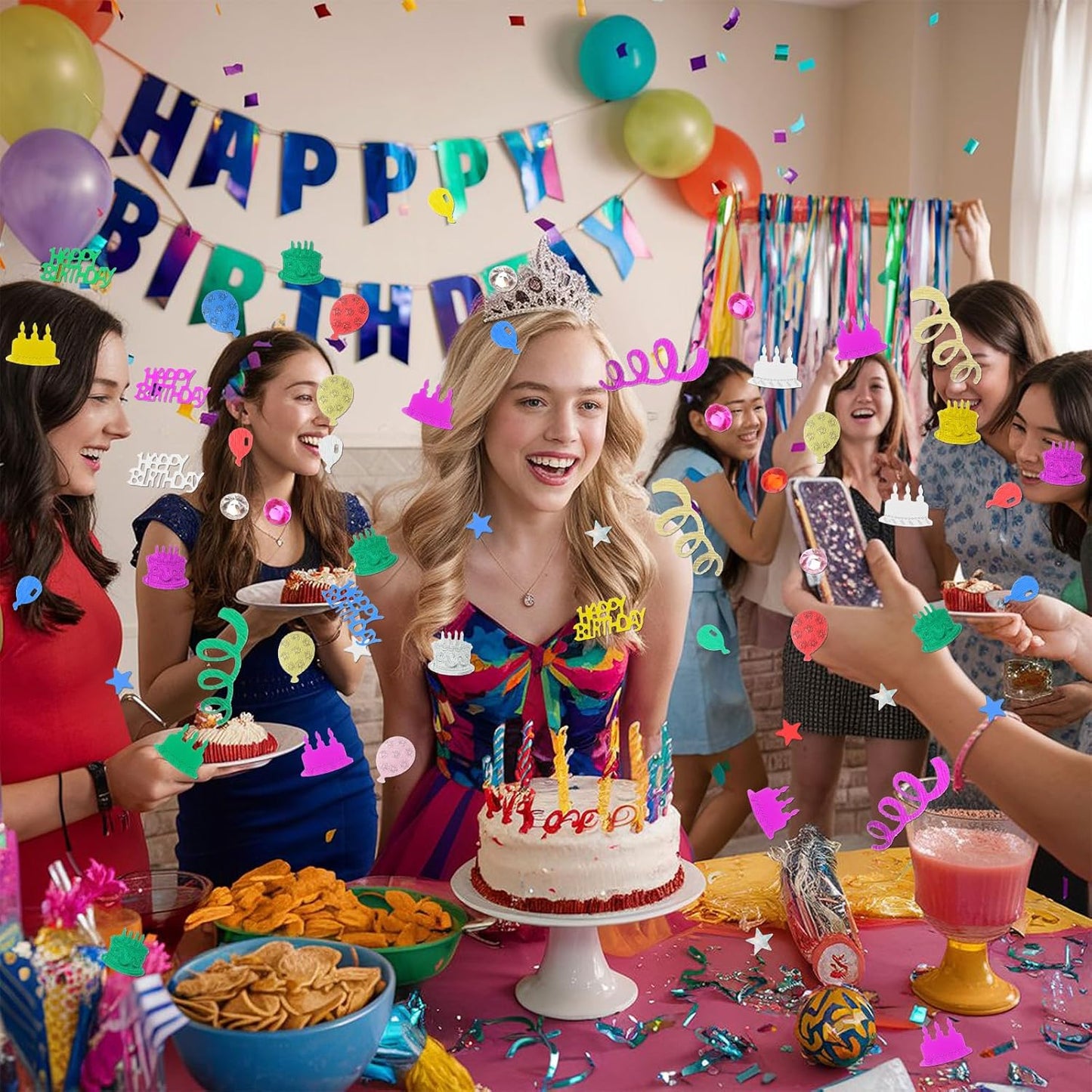1500 Pcs Happy Birthday Glitter Confetti, Rainbow Foil Confetti Ready Decorations, Party Table Multicolor Cake Glitter Balloons For Birthday Party, Baby Shower Crafting