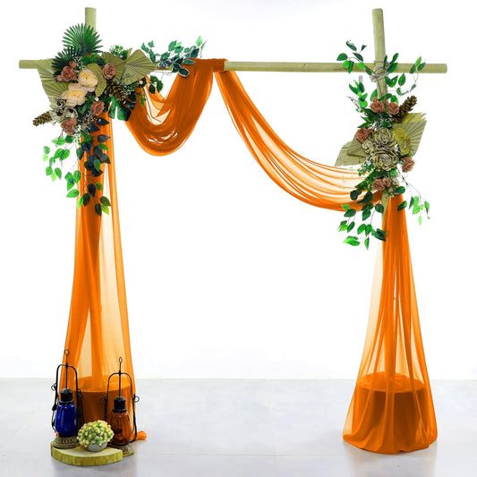 VDS Pack of 1 Panel (30 Inch X 100 Feet) Wedding Arch Draping Fabric Sheer Chiffon Fabric Drapery for Wedding Ceremony Reception Swag Backdrop Canopy Chuppah ARBO Altars Decoration (Orange)