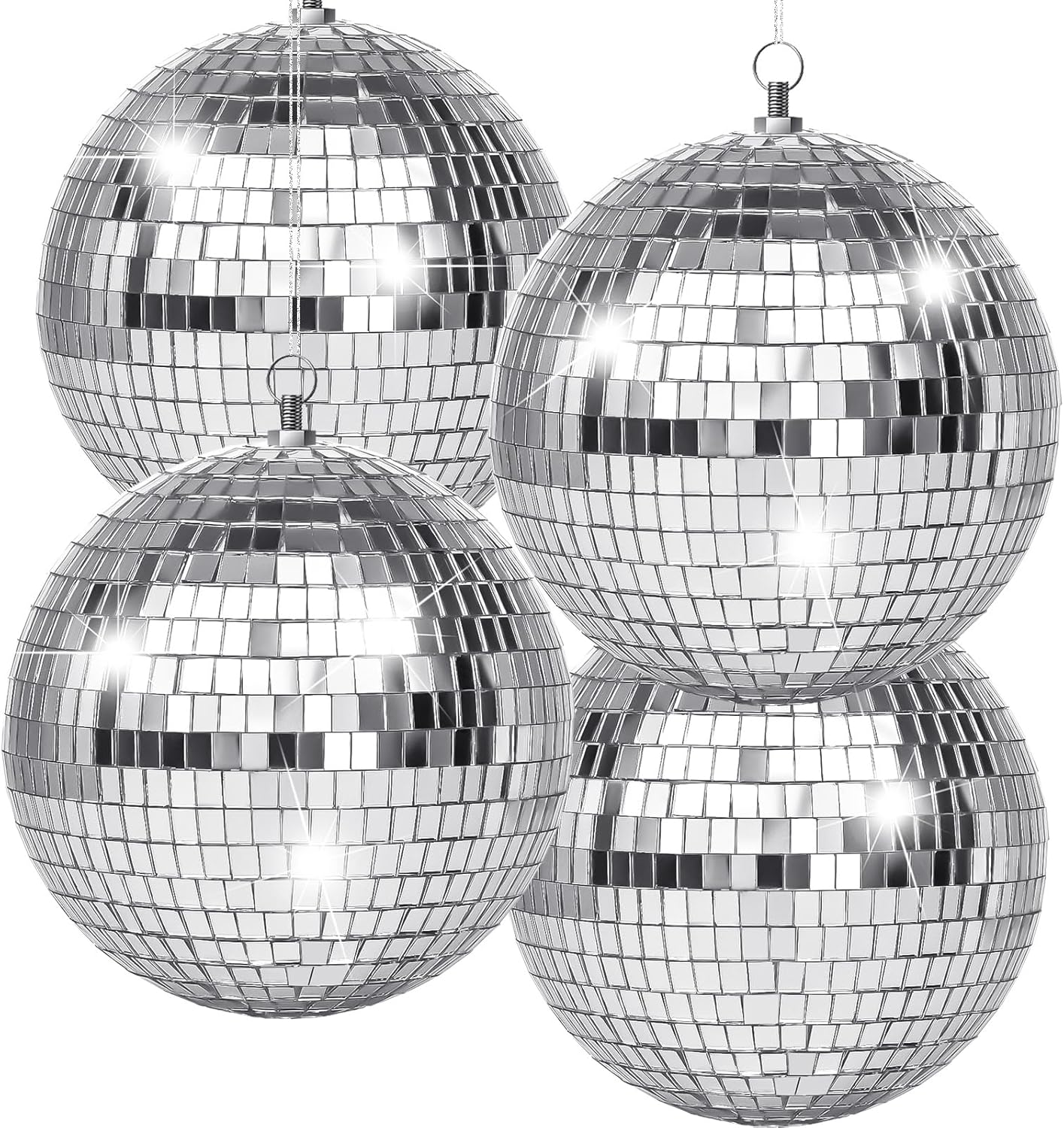 4 Pack Large Disco Ball Silver Hanging Disco Balls Reflective Mirror Ball Ornament for Party Holiday Wedding Dance and Music Festivals Decor Club Stage Props DJ Decoration (6 Inch)