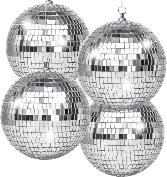 4 Pack Large Disco Ball Silver Hanging Disco Balls Reflective Mirror Ball Ornament for Party Holiday Wedding Dance and Music Festivals Decor Club Stage Props DJ Decoration (6 Inch)
