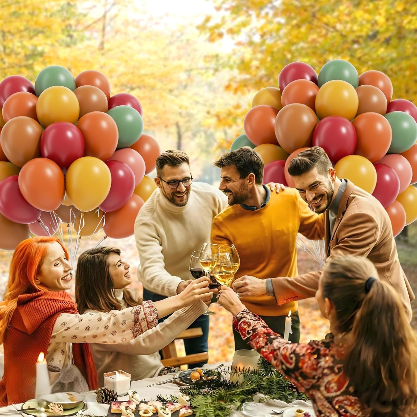 60pcs Fall Balloons, Thanksgiving Balloons 12inch with Burgundy Brown Sage Green Burnt Orange Mustard Yellow Dusty Pink Balloon for Fall Birthday Party Decorations