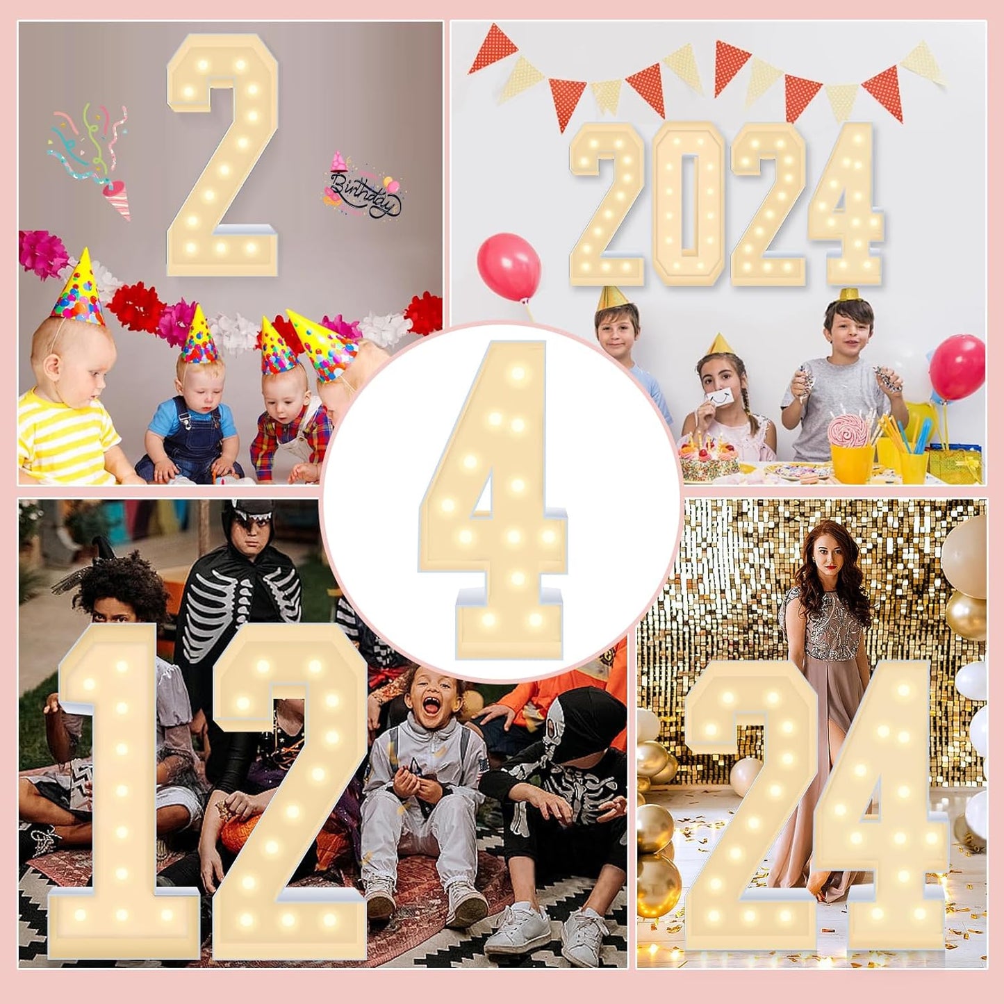 4FT Plastic Marquee Numbers 4 - Light up Numbers Are Made from Corrugated Plastic Board - Quick Assembly Without Tools, Disassembled Components Can Be Used for Photo Wall Decoration, Yard Sale Signs