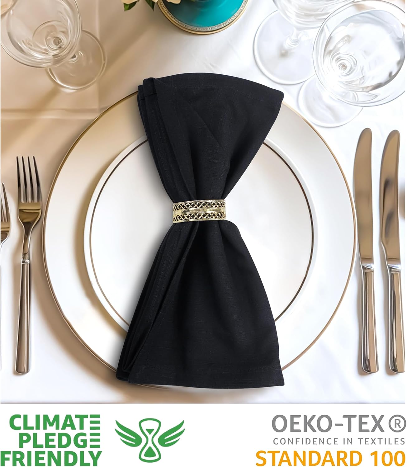 Urban Villa Cloth Napkins Halloween Dinner Napkins Solid Black Color 20''x20'' (Set of 12) 100% Cotton Slub Absorbent Napkins Soft Durable Reusable Washable Ideal for Events Parties Everyday use