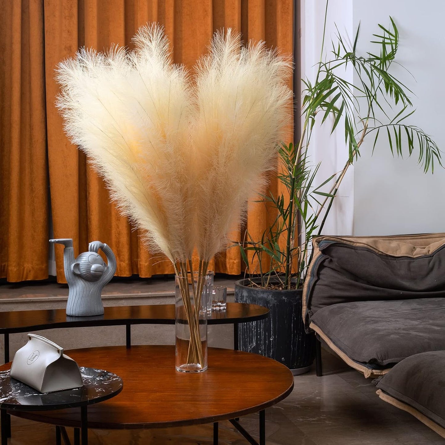 EVODIS Faux Pampas Grass 6 Stems, Artificial Pampas Grass - 43 inch Total Extra Large Pompass Grass Tall Pompous Boho Flower Arrangement and Floor Vase Filler Home Decor for Room Wedding Party