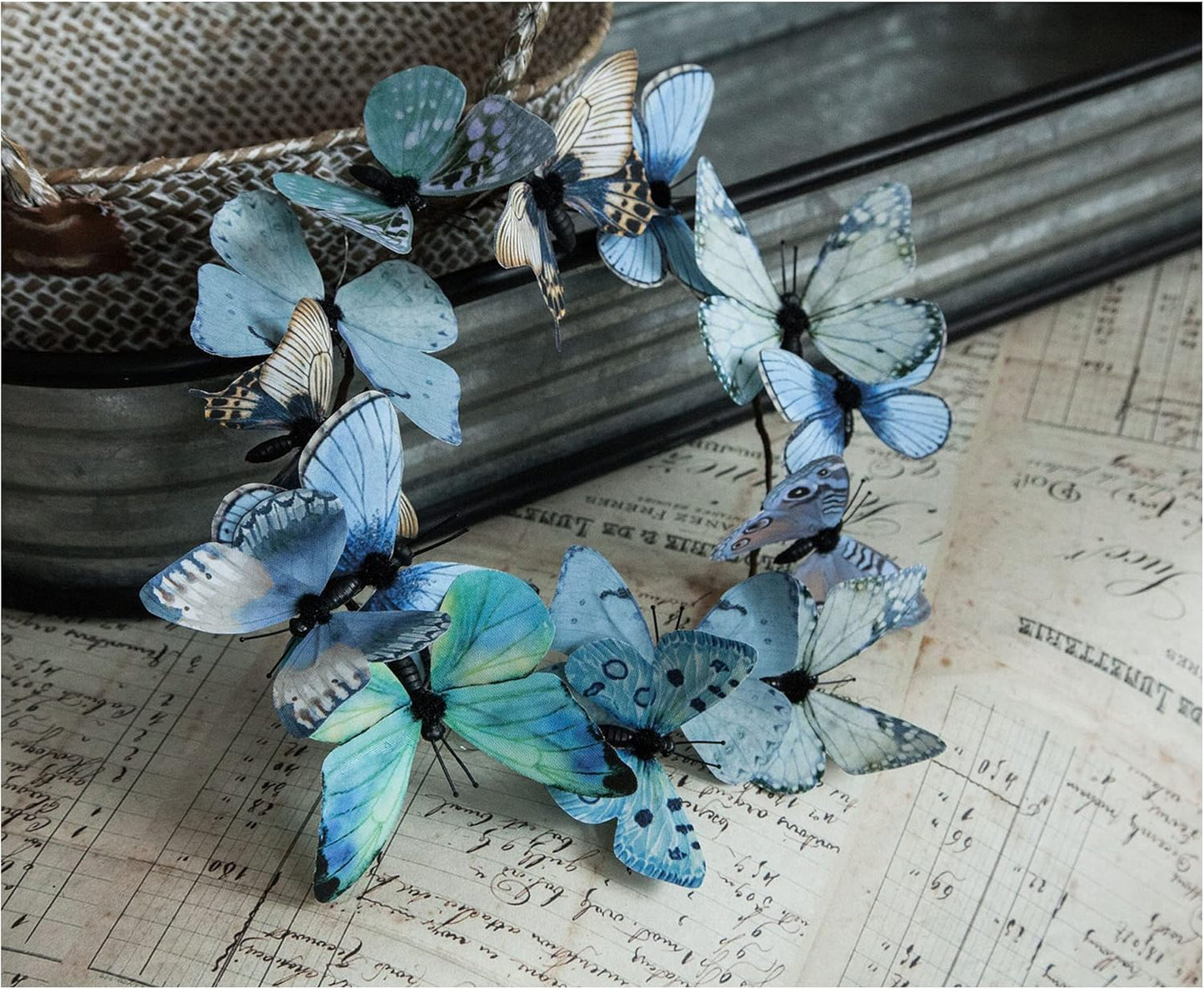 Artificial Butterfly Garland, Fake Butterfly Decorative Vines, DIY 3D Unique Butterfly Hanging Decor for Home Wall Easter Spring Flowers Party Wedding Arch Shopping (Blue)