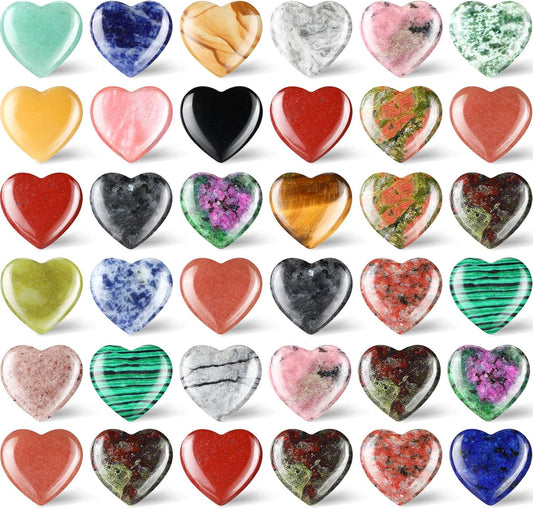 Nuenen 40 Pcs 0.8 Inch Worry Stone Bulk Crystals Heart Shaped Rock Tiny Trinkets Stone Inspirational Healing Crystal Gemstone Love Carved Rock Mom Women